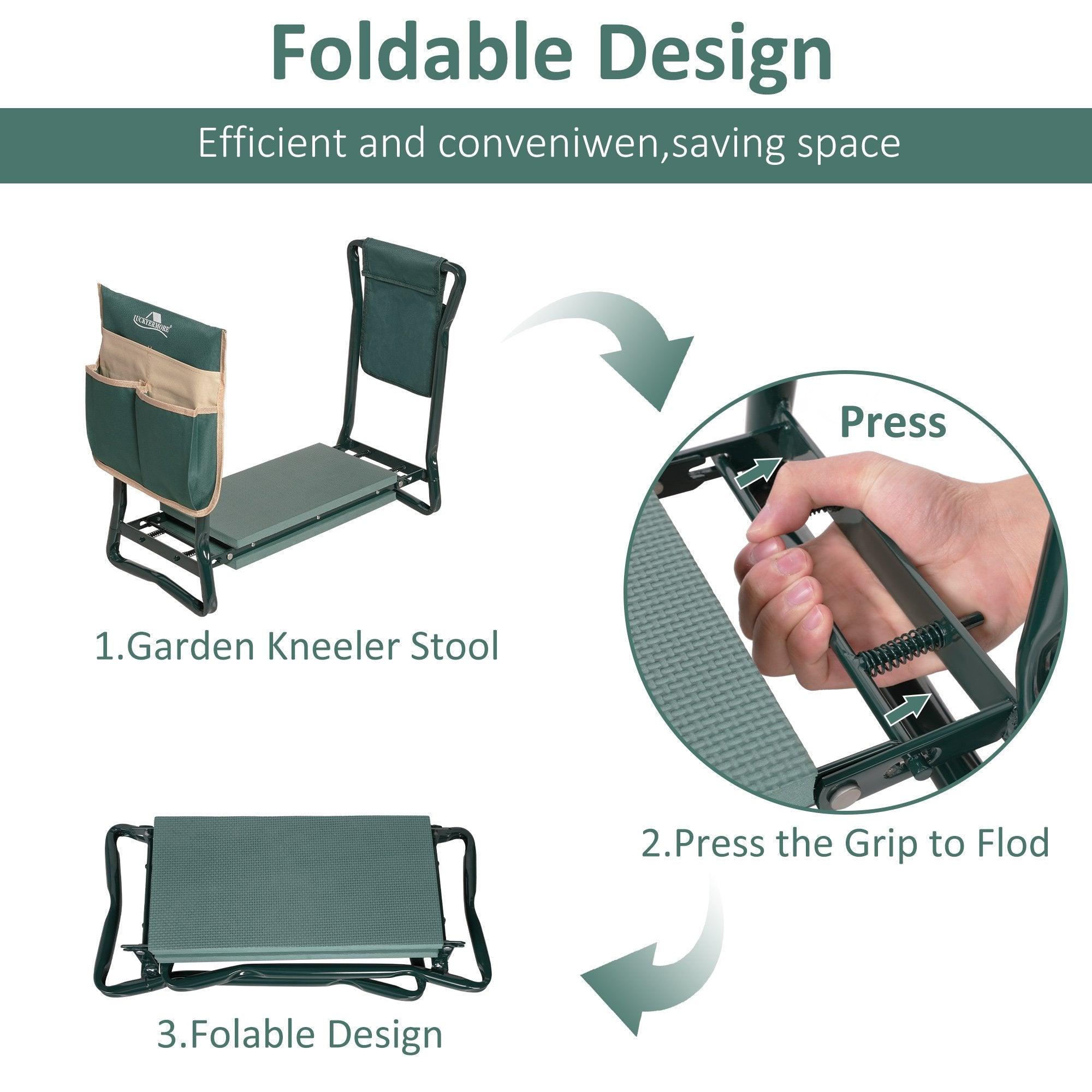 2 in 1 Foldable Heavy Duty Wider Garden Kneeler and Seat Stool with 2 Tool Pouches - Bosonshop