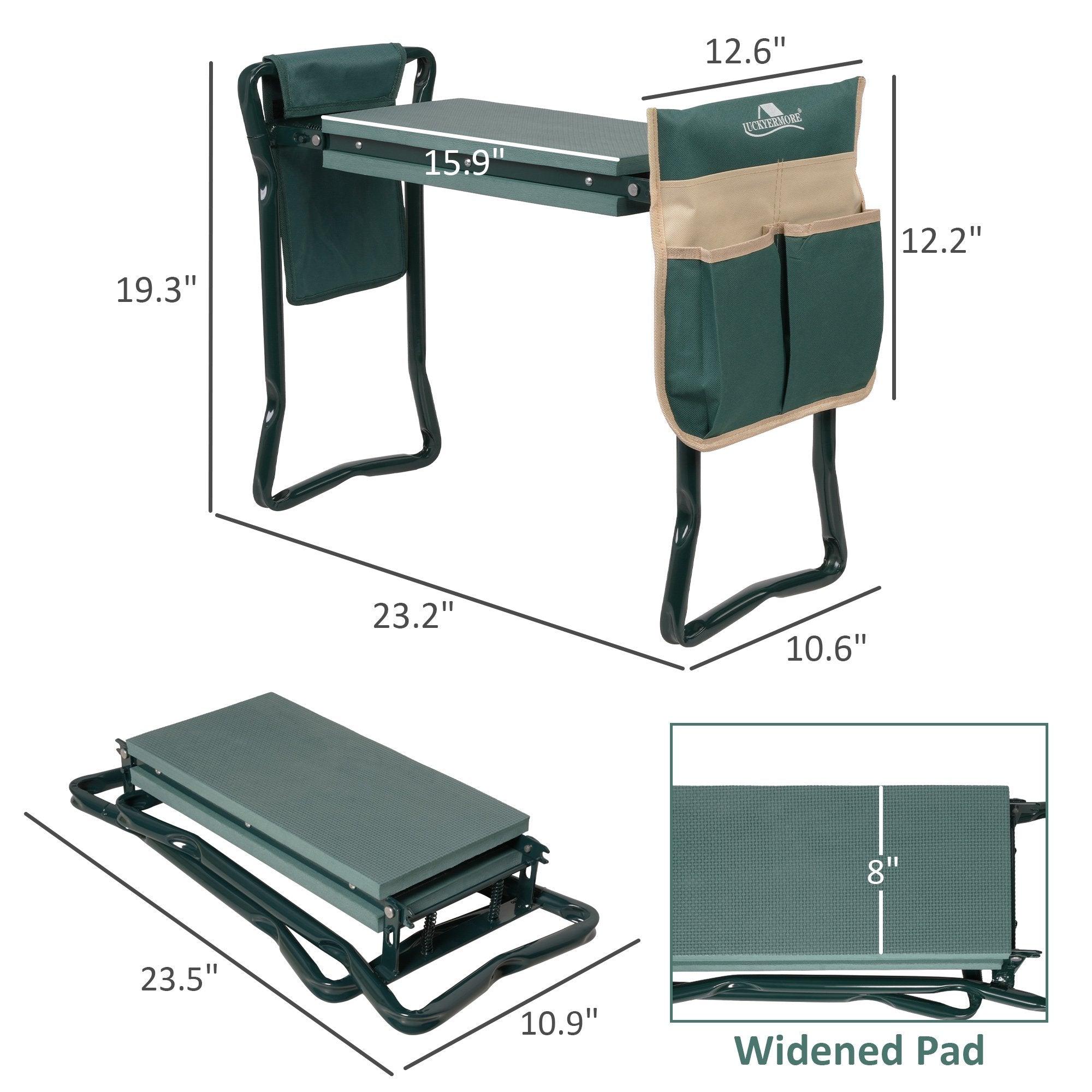 2 in 1 Foldable Heavy Duty Wider Garden Kneeler and Seat Stool with 2 Tool Pouches - Bosonshop