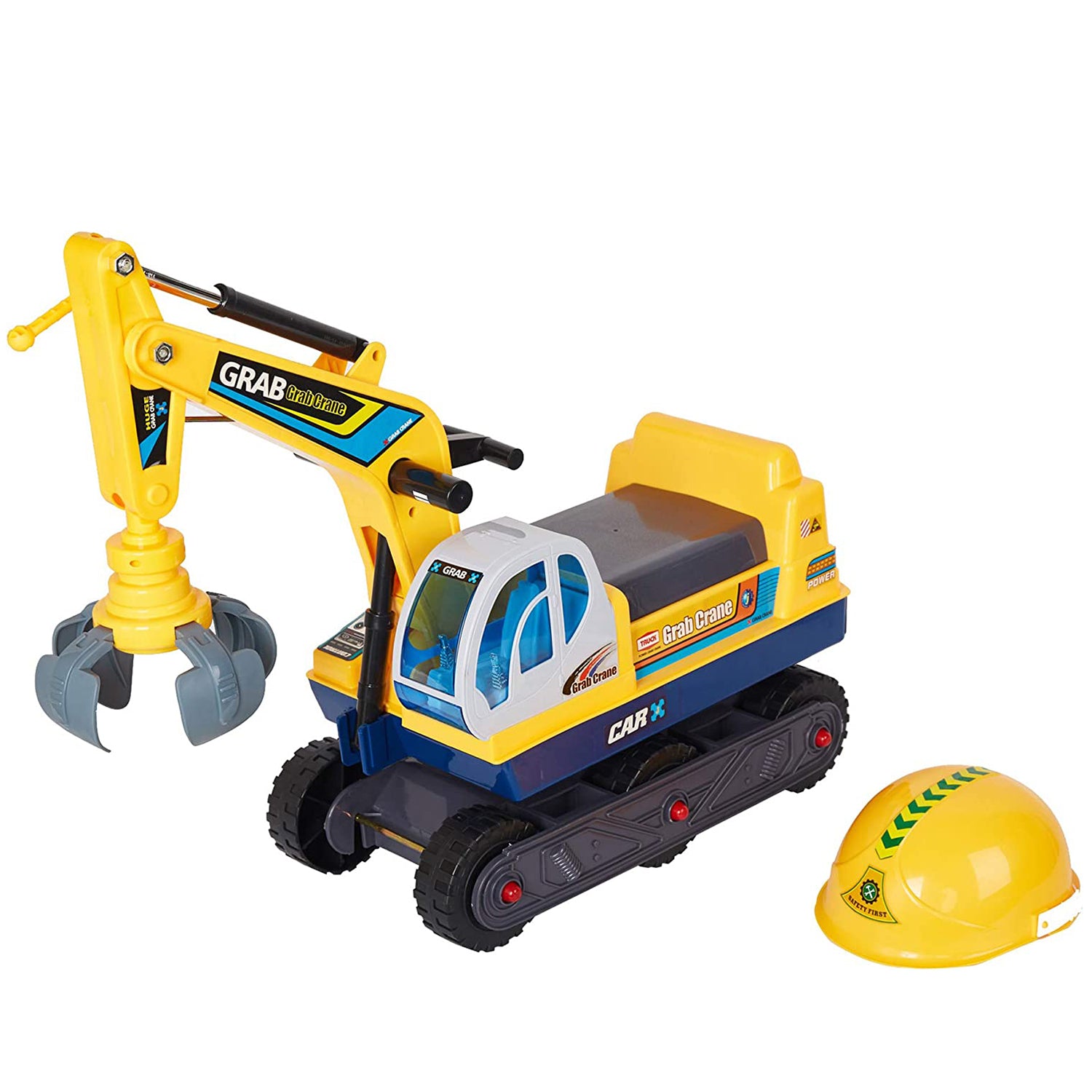 2-in-1 Kids Ride-on Crane Construction Grabber Toy with Engineering Hat - Bosonshop