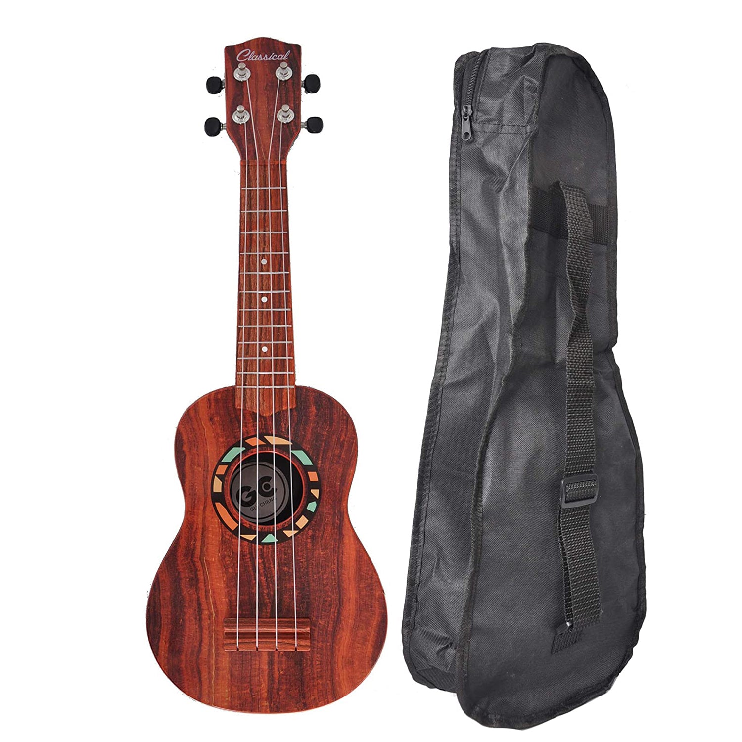 21" Plastic Ukulele Guitar Set Kids 4 String Acoustic Hawaiian Faux Wood Guitar - Bosonshop