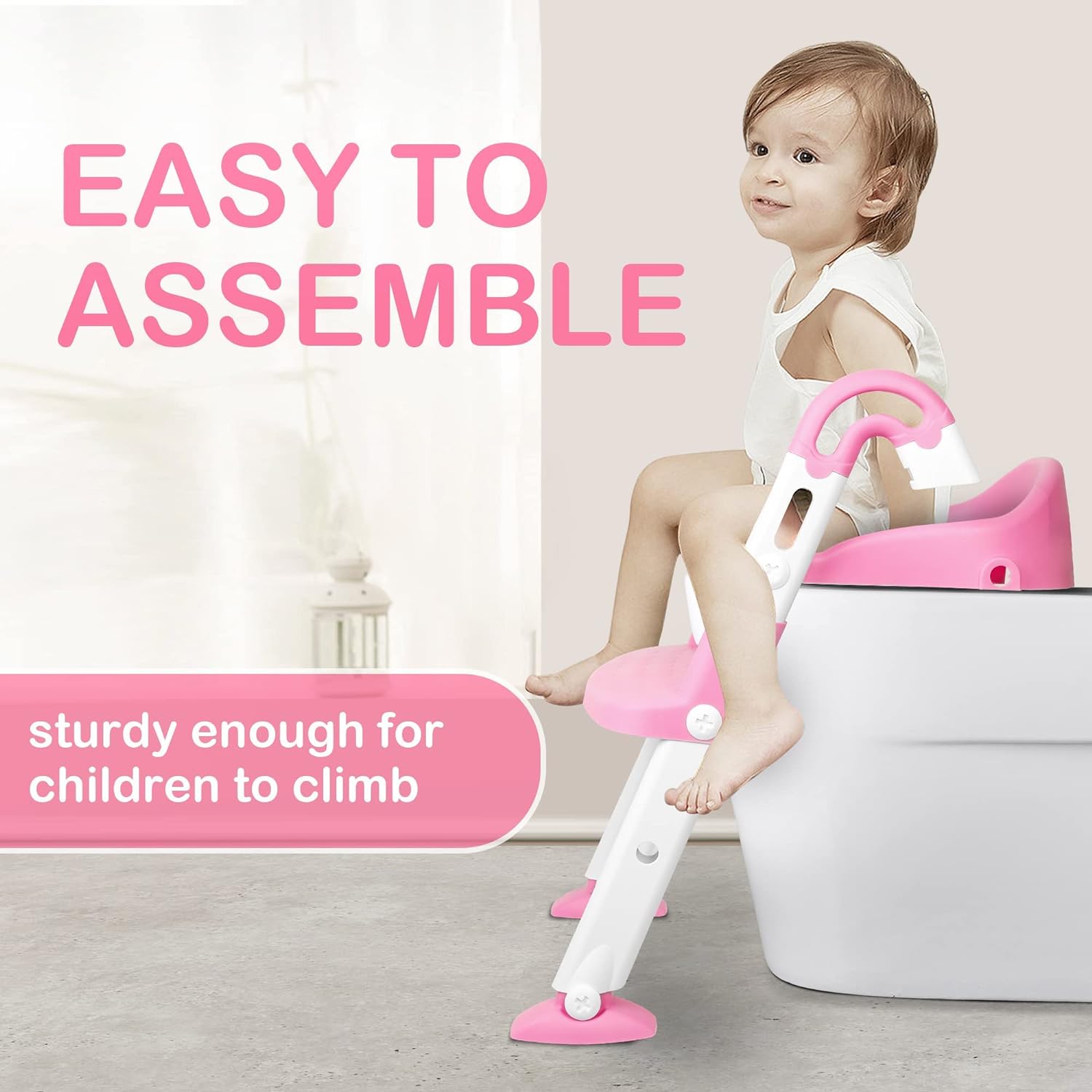 3 in 1 Toddler Potty Training Adjustable Toilet Seat with Non-Slip Step Stool, Pink - Bosonshop