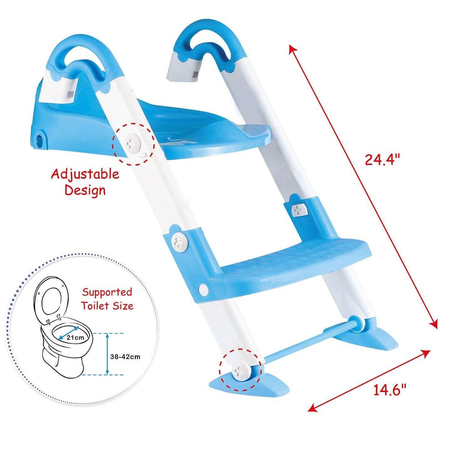 Kid's 3 in 1 Potty Training Toilet Seat with Adjustable Ladder, Blue - Bosonshop