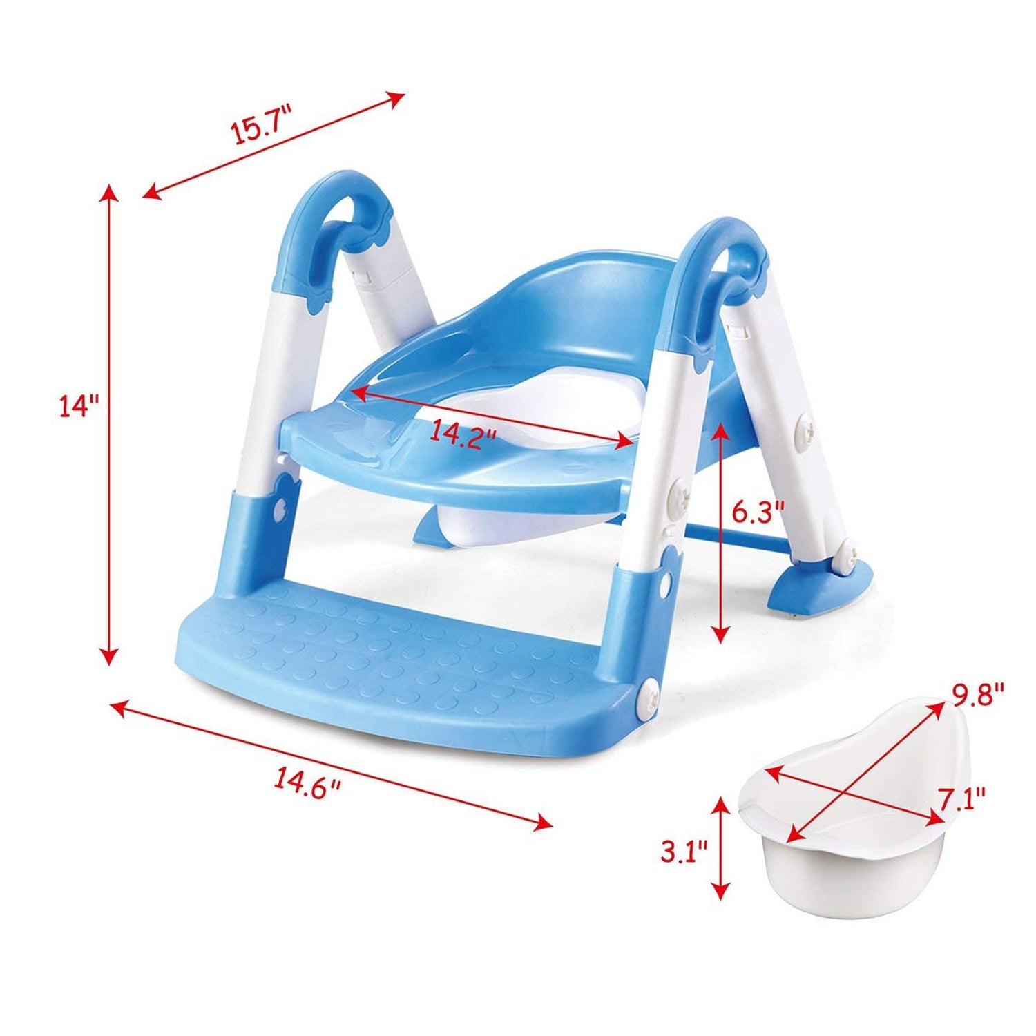 Kid's 3 in 1 Potty Training Toilet Seat with Adjustable Ladder, Blue - Bosonshop