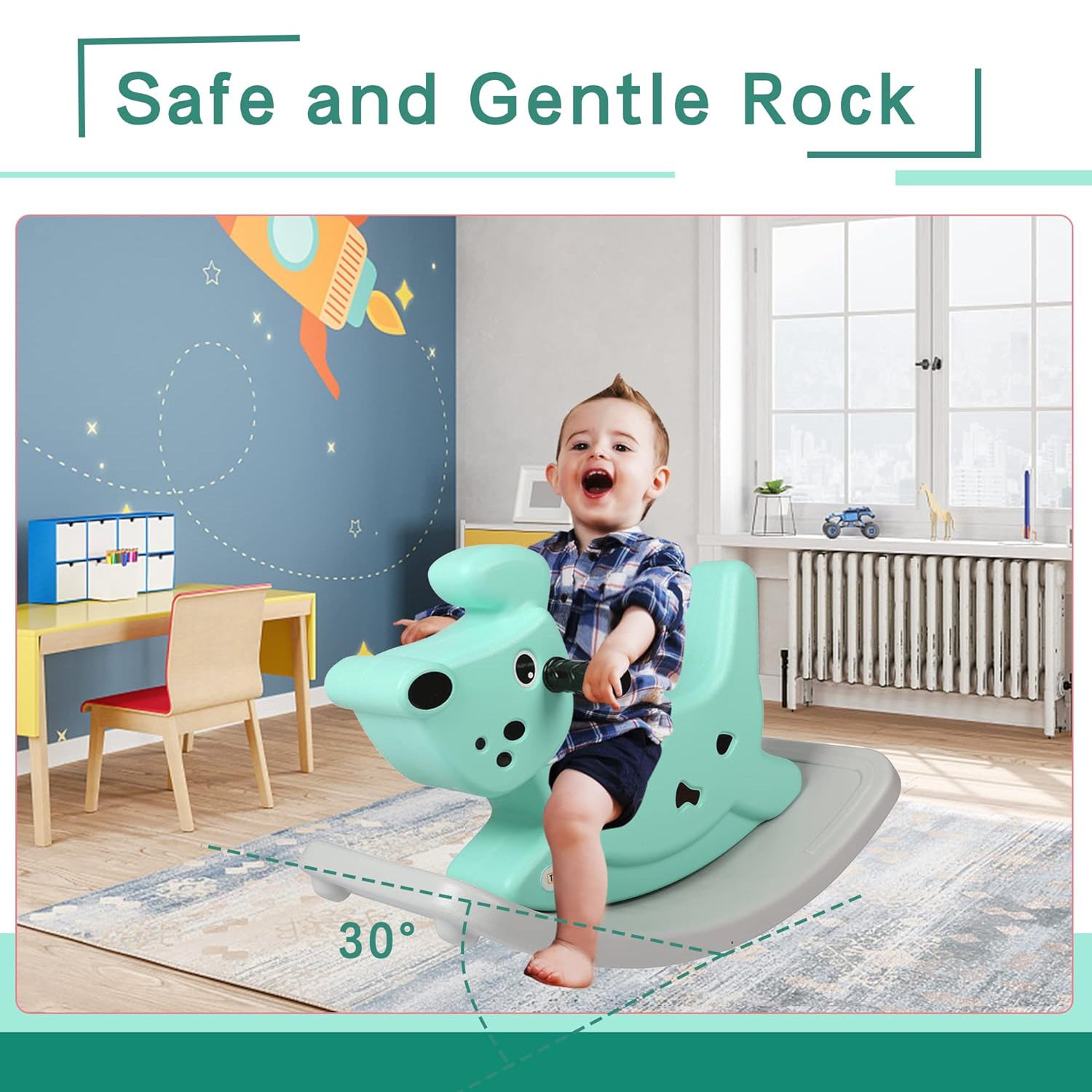 (Out of Stock) Rocking Horse Outdoor Rocking Toy with Music for Toddler Baby Kids Ages 1-3 Year Old Boy Girl Green - Bosonshop