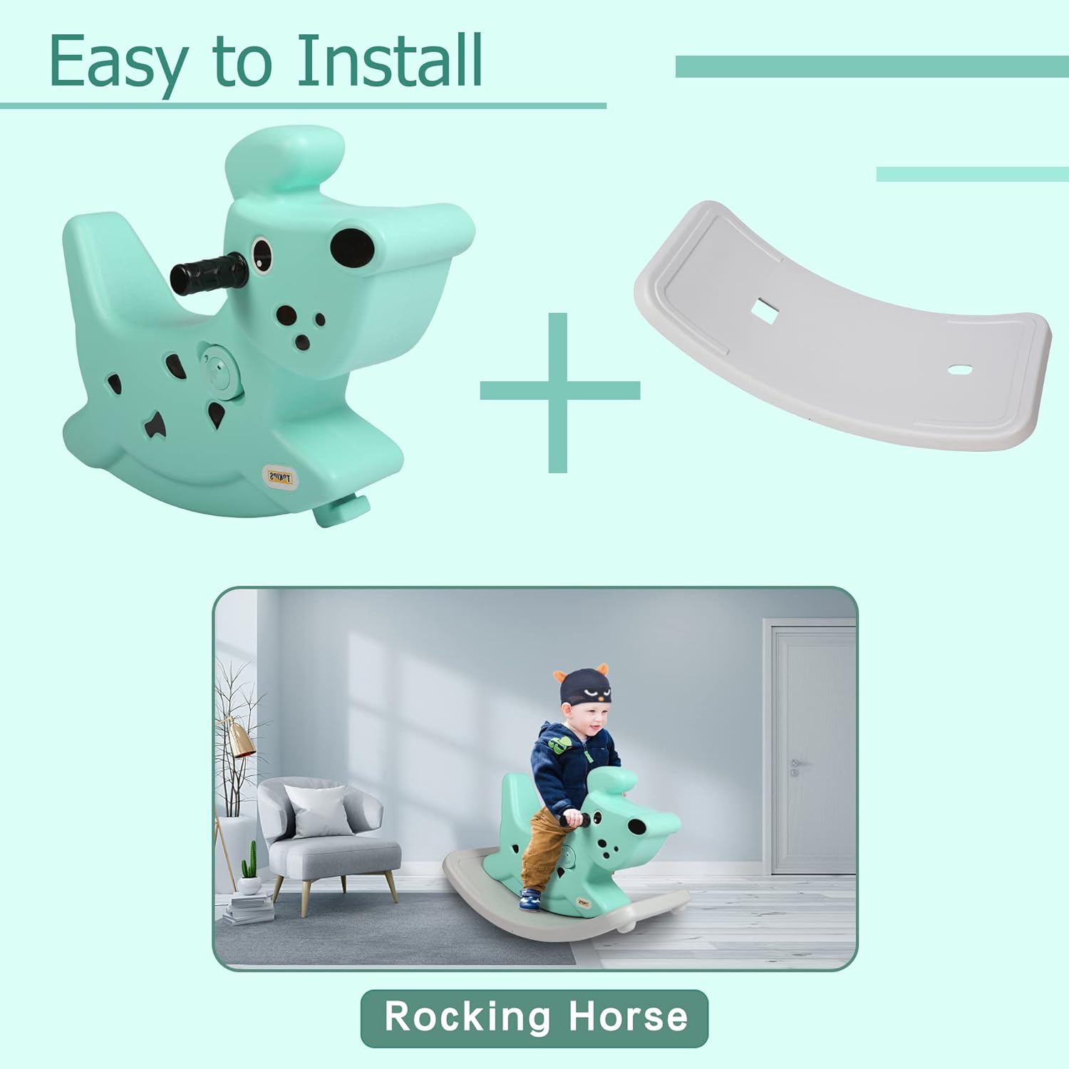 (Out of Stock) Rocking Horse Outdoor Rocking Toy with Music for Toddler Baby Kids Ages 1-3 Year Old Boy Girl Green - Bosonshop