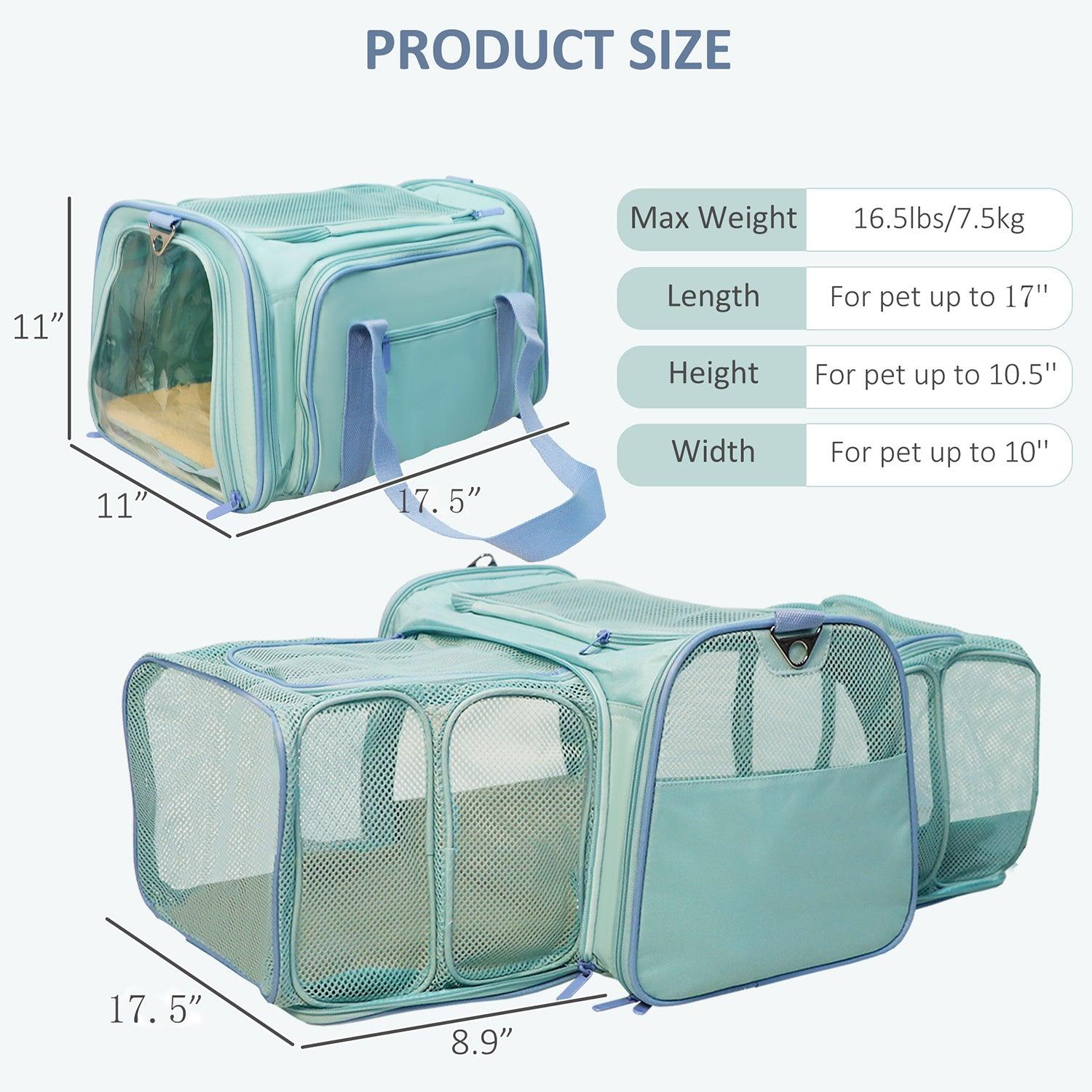 Cupets Double Expandable Airline Approved Soft Sided Pet Carrier, Mint Green - Bosonshop