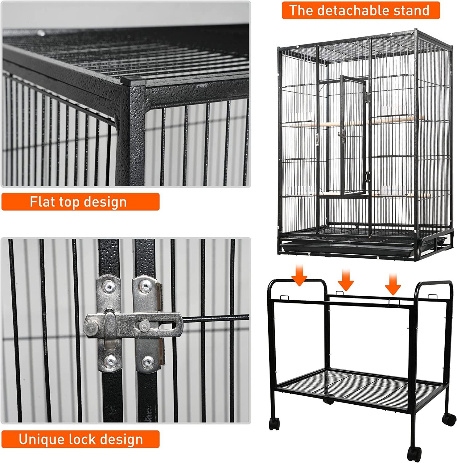 53 Inch Bird Cage with Rolling Stand & Storage Shelf, Large Iron Parrot Cage for Cockatiel, Conure, Lovebird, Parakeets - Bosonshop