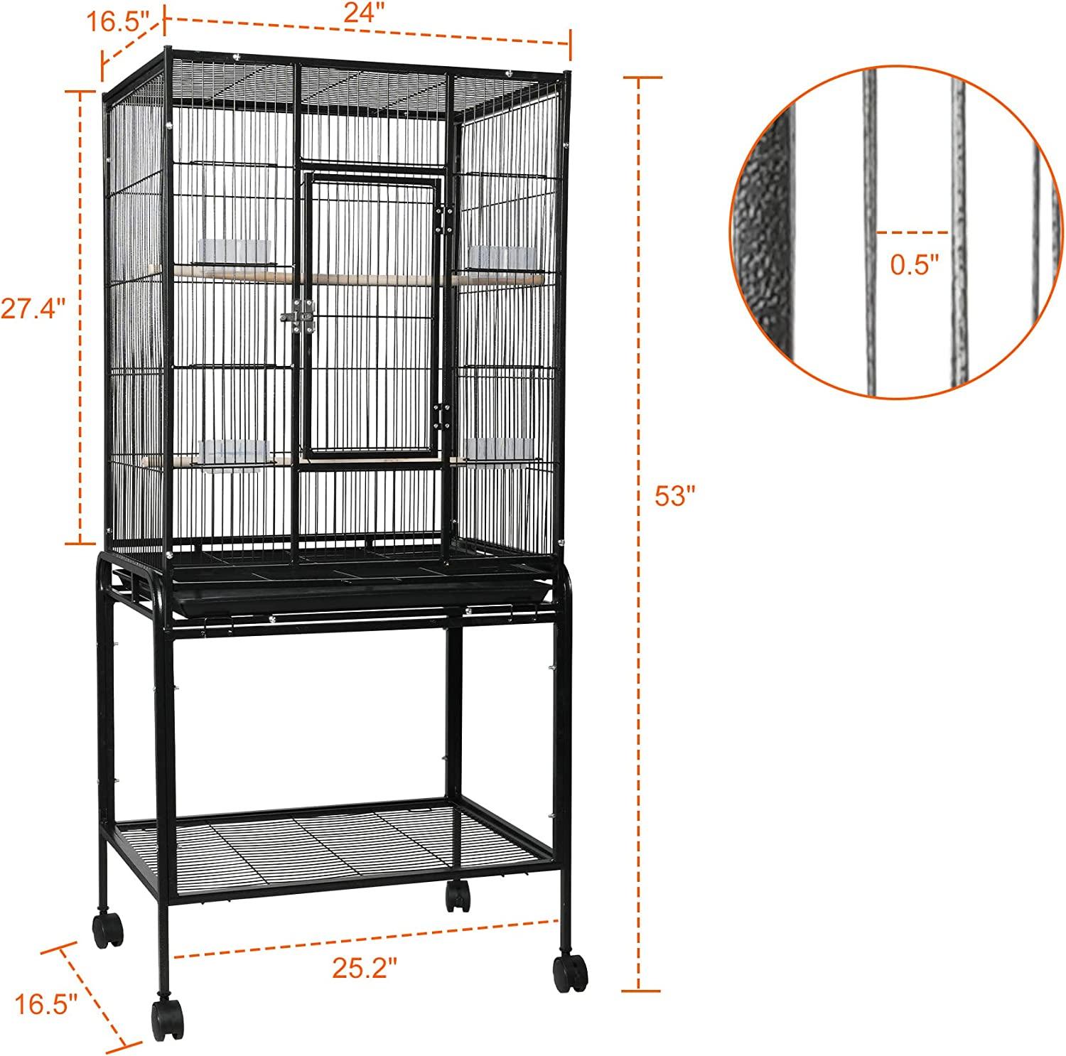 53 Inch Bird Cage with Rolling Stand & Storage Shelf, Large Iron Parrot Cage for Cockatiel, Conure, Lovebird, Parakeets - Bosonshop