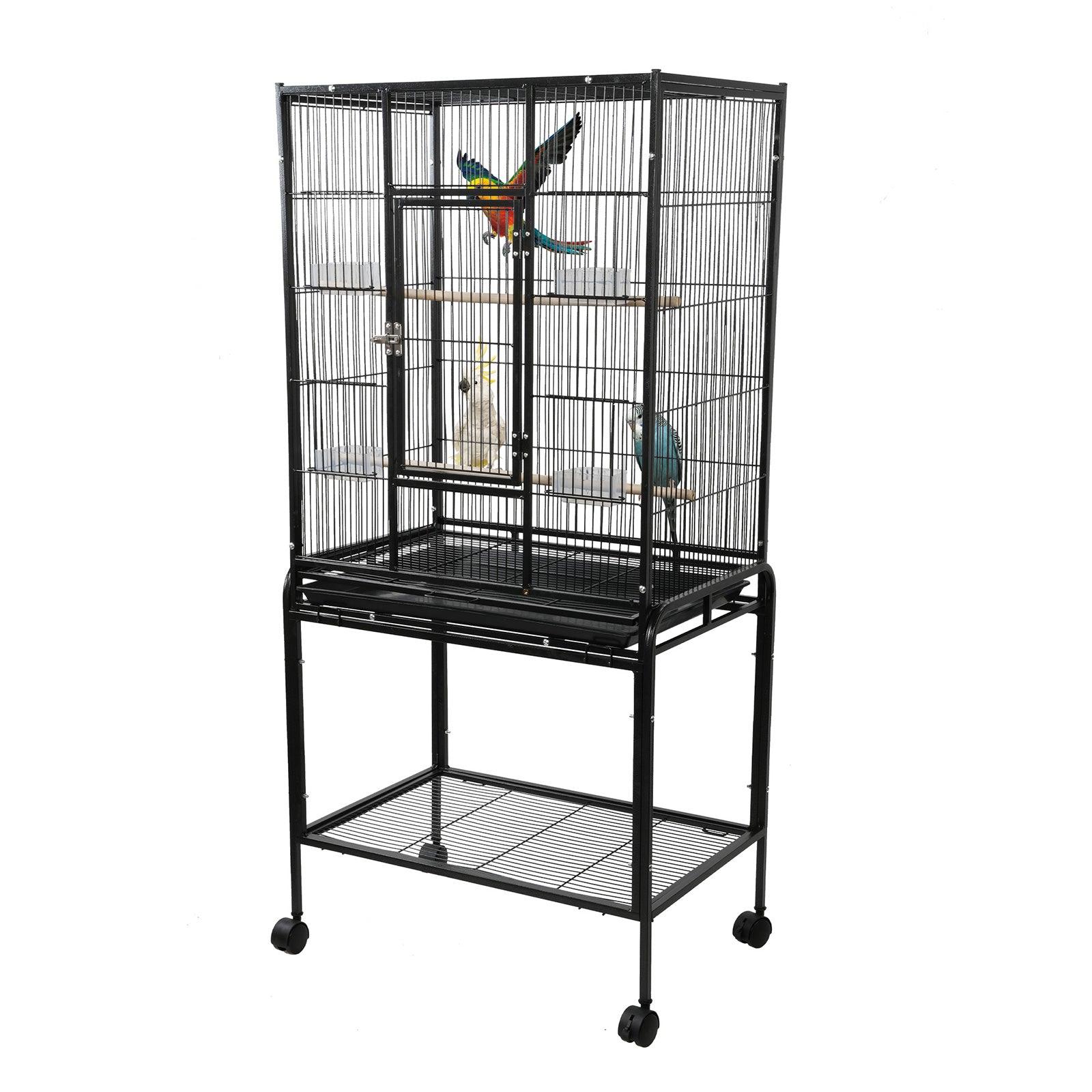 53 Inch Bird Cage with Rolling Stand & Storage Shelf, Large Iron Parrot Cage for Cockatiel, Conure, Lovebird, Parakeets - Bosonshop