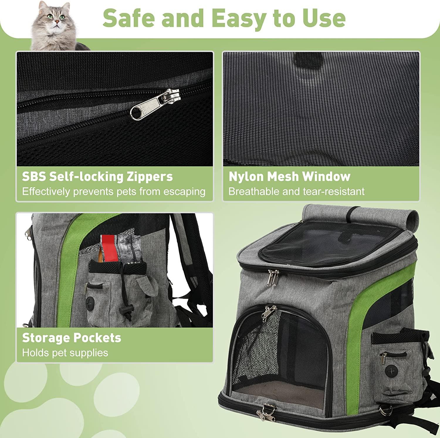 Cat Carrier Backpack, Airline Approved Pet Travel Carrier Bag with Safe Locking Zippers, Support Up to 22lbs - Bosonshop