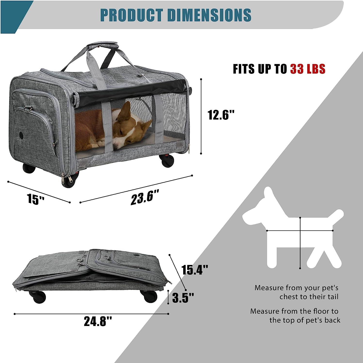 Portable Pet Carrier Up to 33lbs with Breathable Mesh & Safe Locking Zippers, Airline Approved - Bosonshop