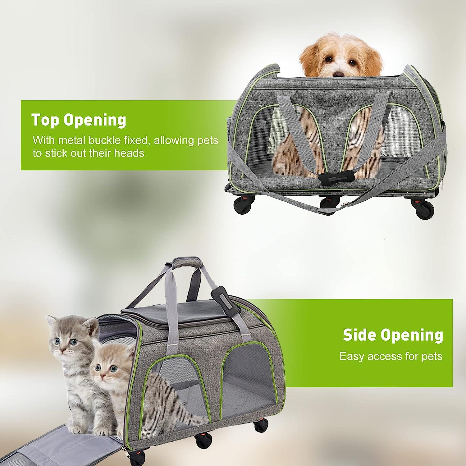 Pet Carrier for Cats Dogs Up to 33lbs with Detachable Wheels & Safe Locking Zippers, Airline Approved - Bosonshop