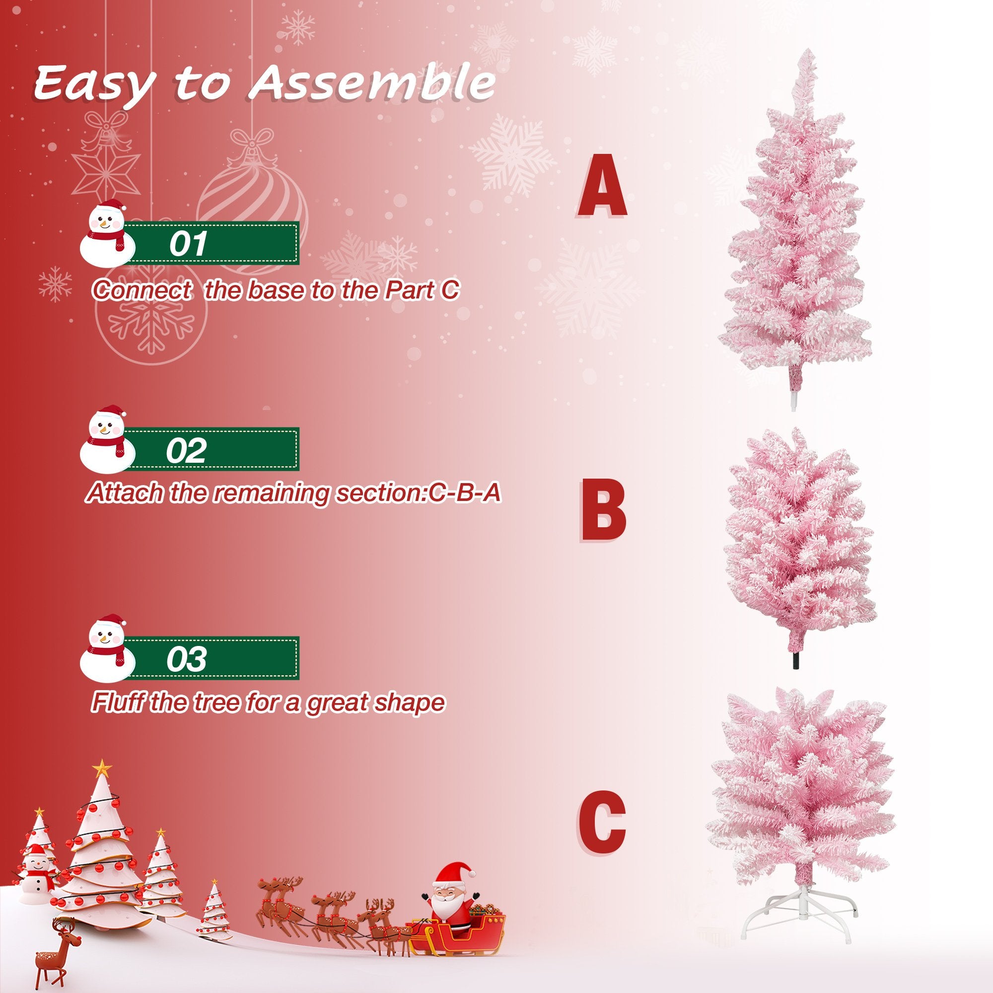 6ft Pink Christmas Tree Artificial Xmas Tree with 320 Branch Tips and Metal Frame