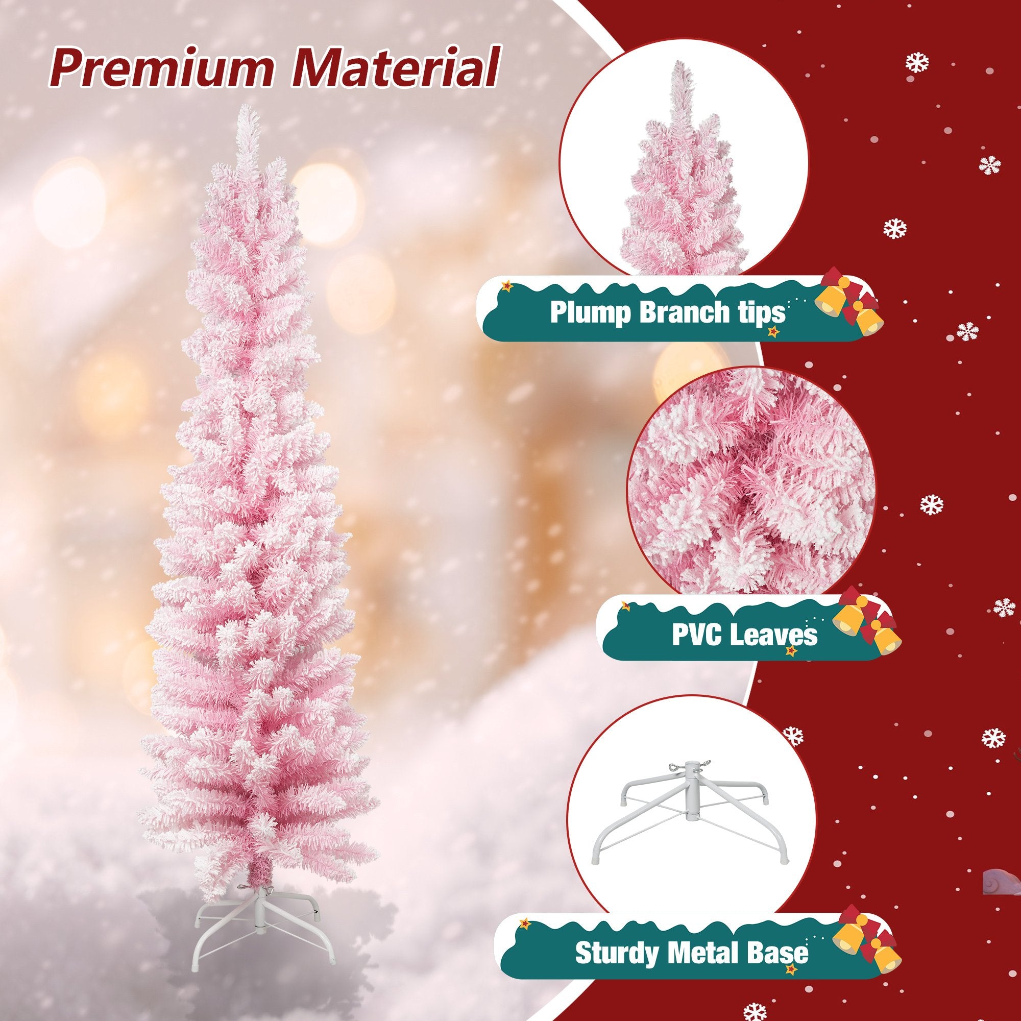 6.9ft Pink Christmas Tree Artificial Xmas Tree with 320 Branch Tips, Metal Frame - Bosonshop