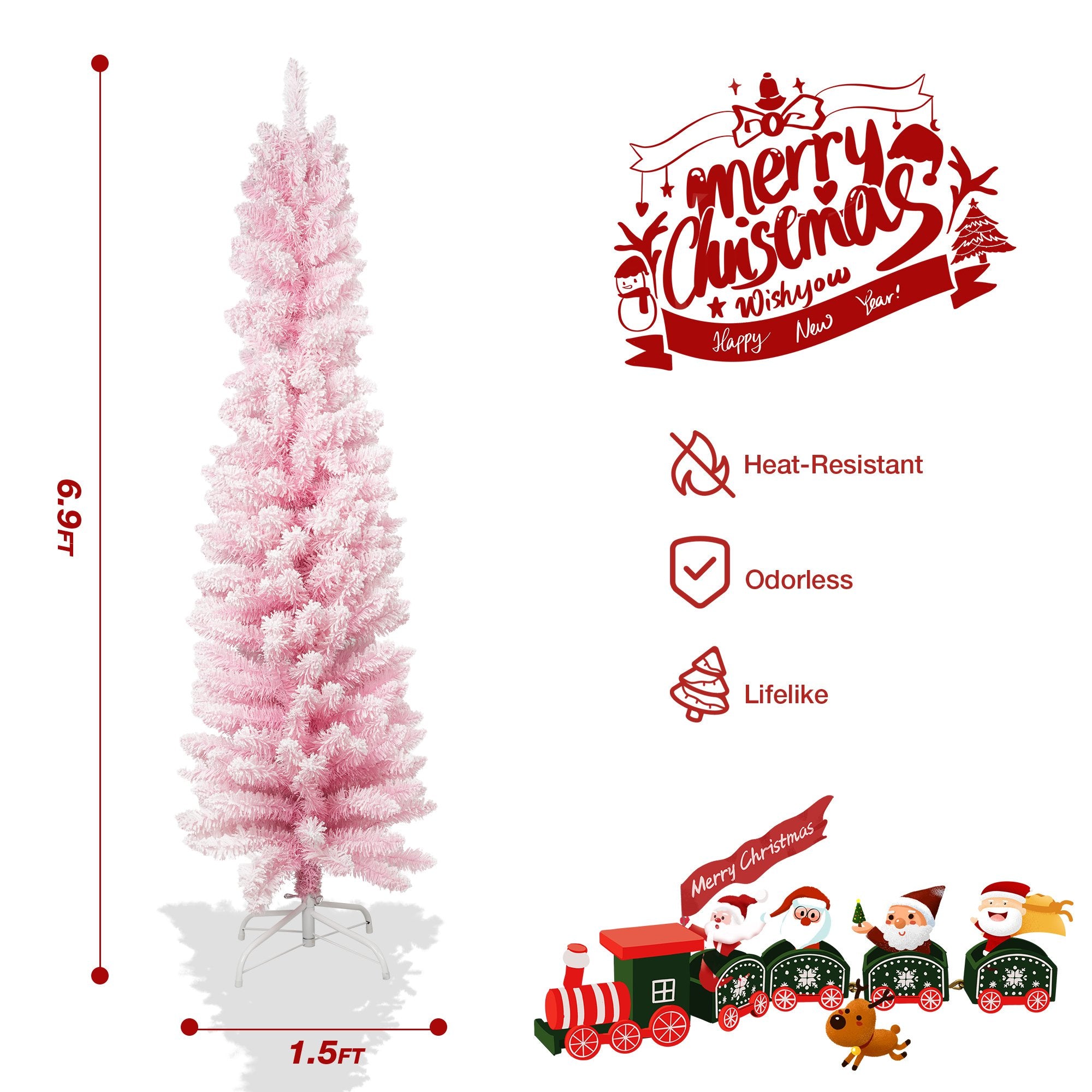 6.9ft Pink Christmas Tree Artificial Xmas Tree with 320 Branch Tips, Metal Frame - Bosonshop