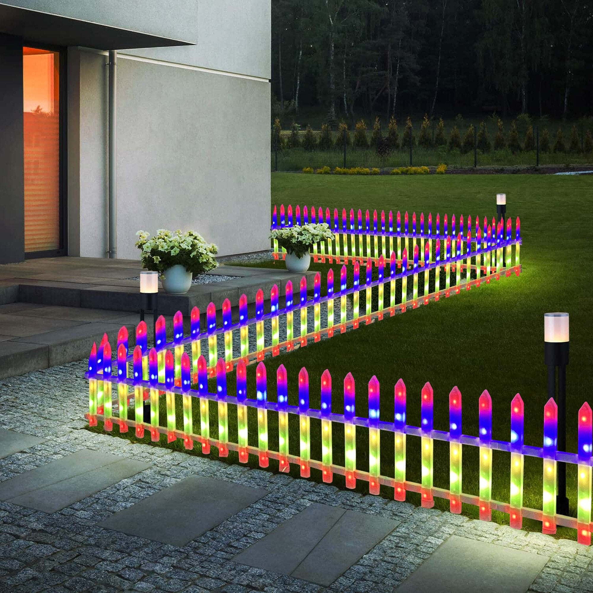 8 PCS Lighted Garden Picket Fence Plug-in Multi-Color LED Lights Christmas Tree Decoration