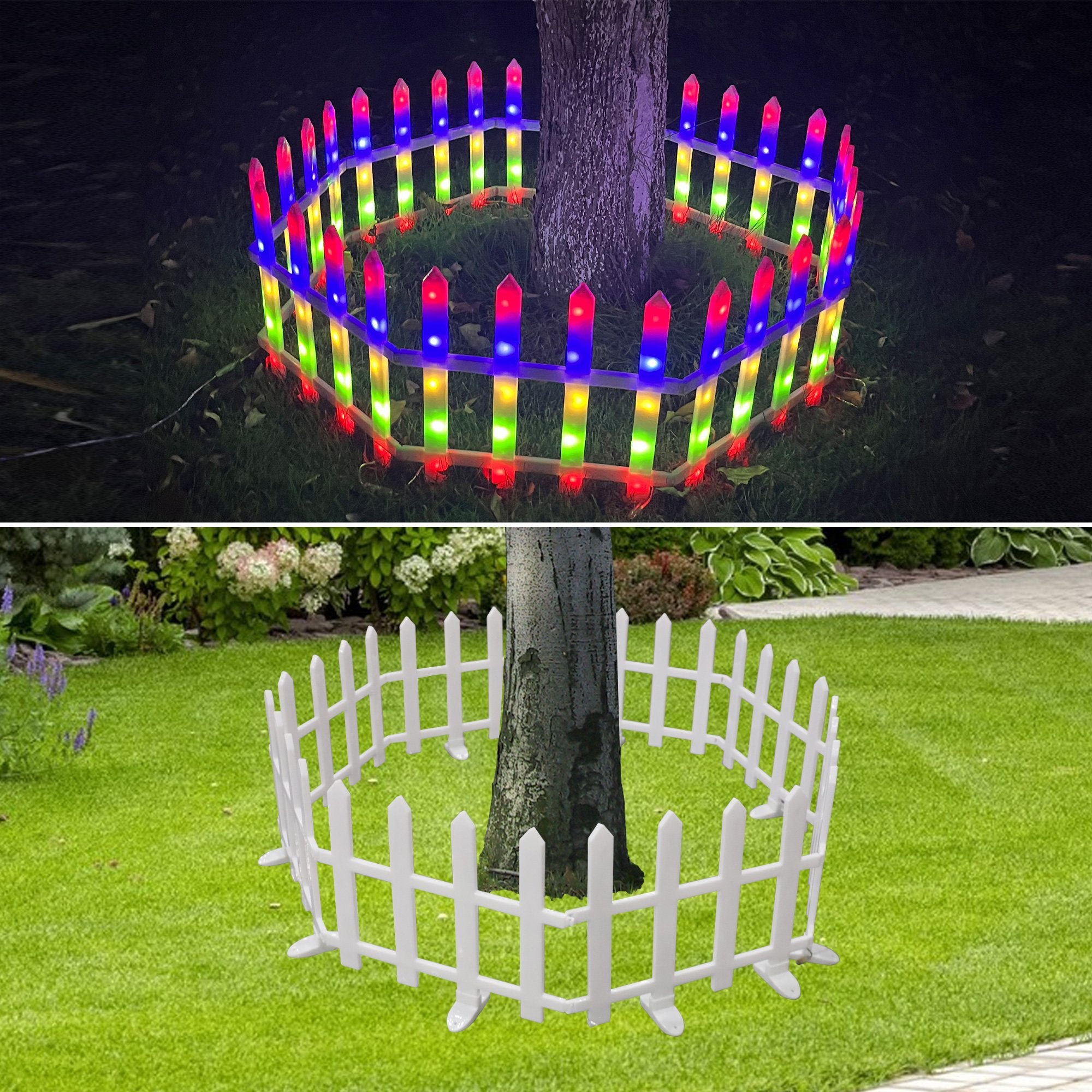 8 PCS Lighted Garden Picket Fence Plug-in Multi-Color LED Lights Christmas Tree Decoration