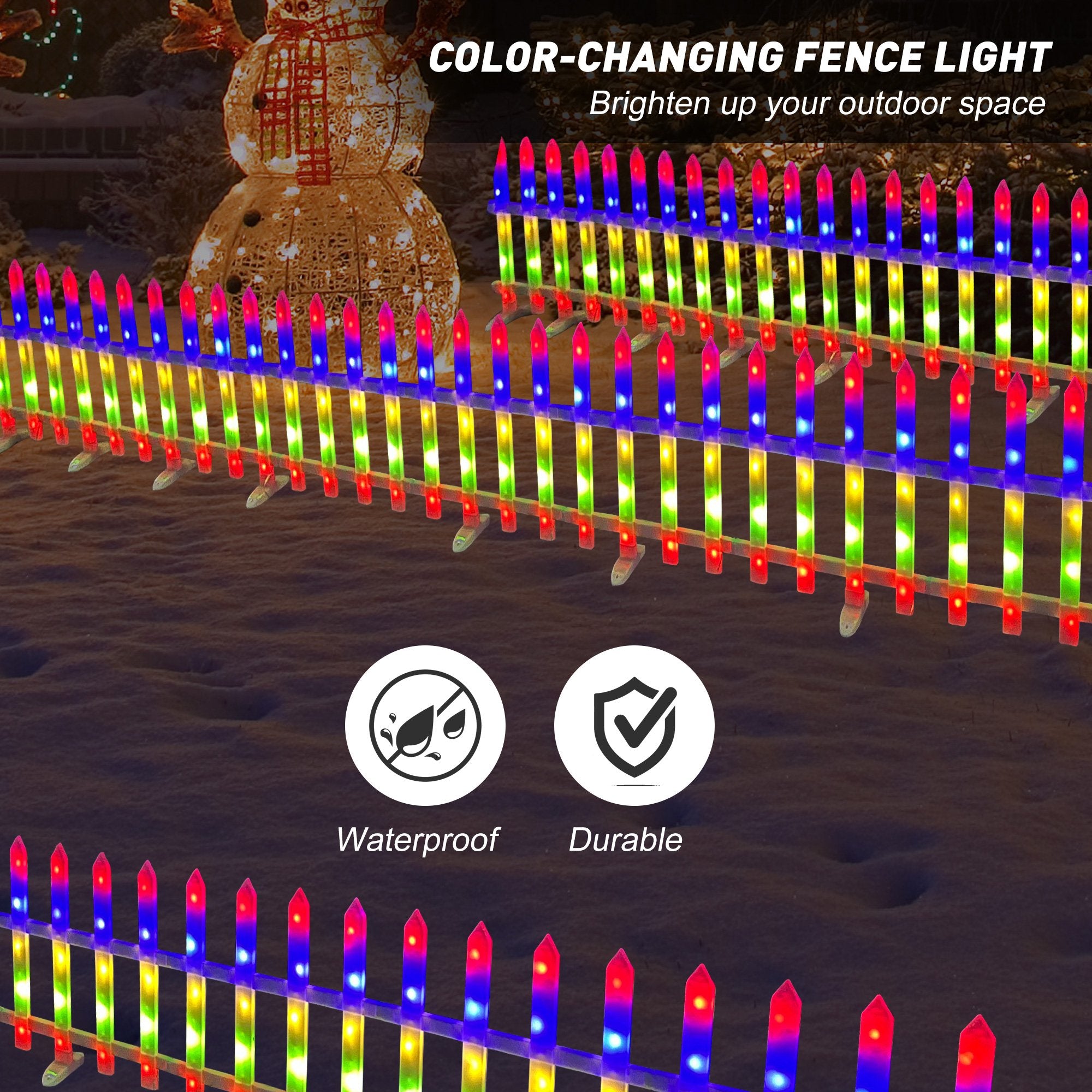 8 PCS Lighted Garden Picket Fence Plug-in Multi-Color LED Lights Christmas Tree Decoration