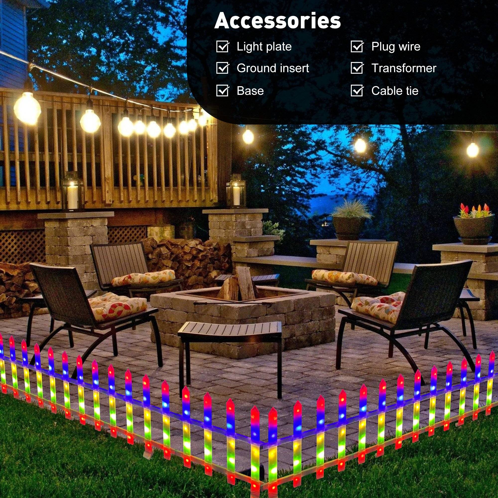 8 PCS Lighted Garden Picket Fence Plug-in Multi-Color LED Lights Christmas Tree Decoration