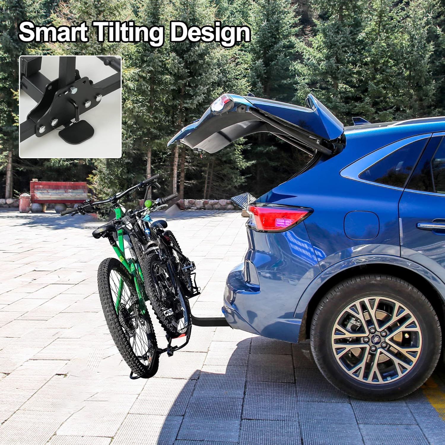 Hitch Mount Bike Rack 2 Bikes, Wobble Free Smart Tilting Folding Bicycle Car Racks - Bosonshop