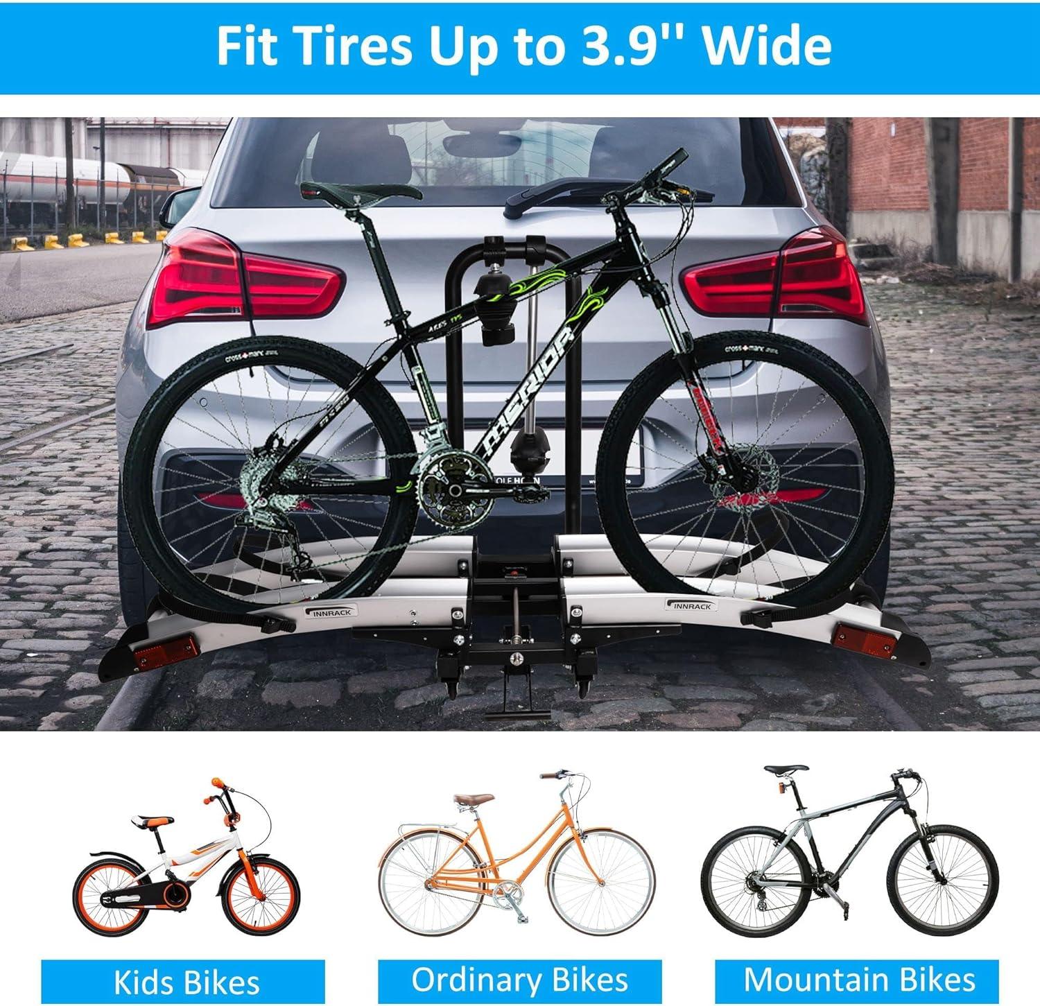 Foldable Hitch Bike Rack for 2 Bikes - 132 lbs Capacity, 360° Adjustable Arms, Smart Tilting, Fits 3.9'' Width Tires, SUV & Truck, 2" Receiver - Bosonshop