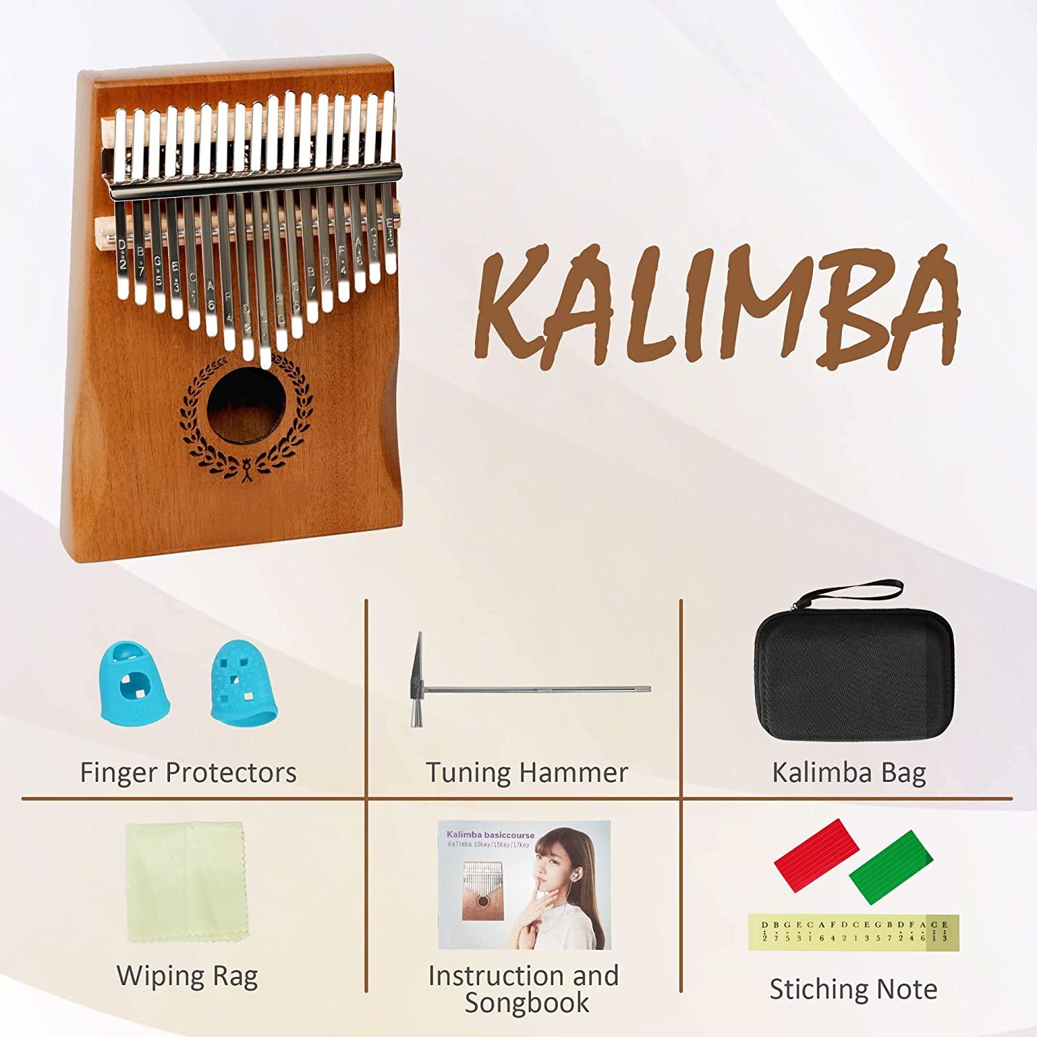 Kalimba Thumb Piano 17 Keys Portable Mahogany Mbira Finger Piano for Kids and Adults Beginners - Bosonshop