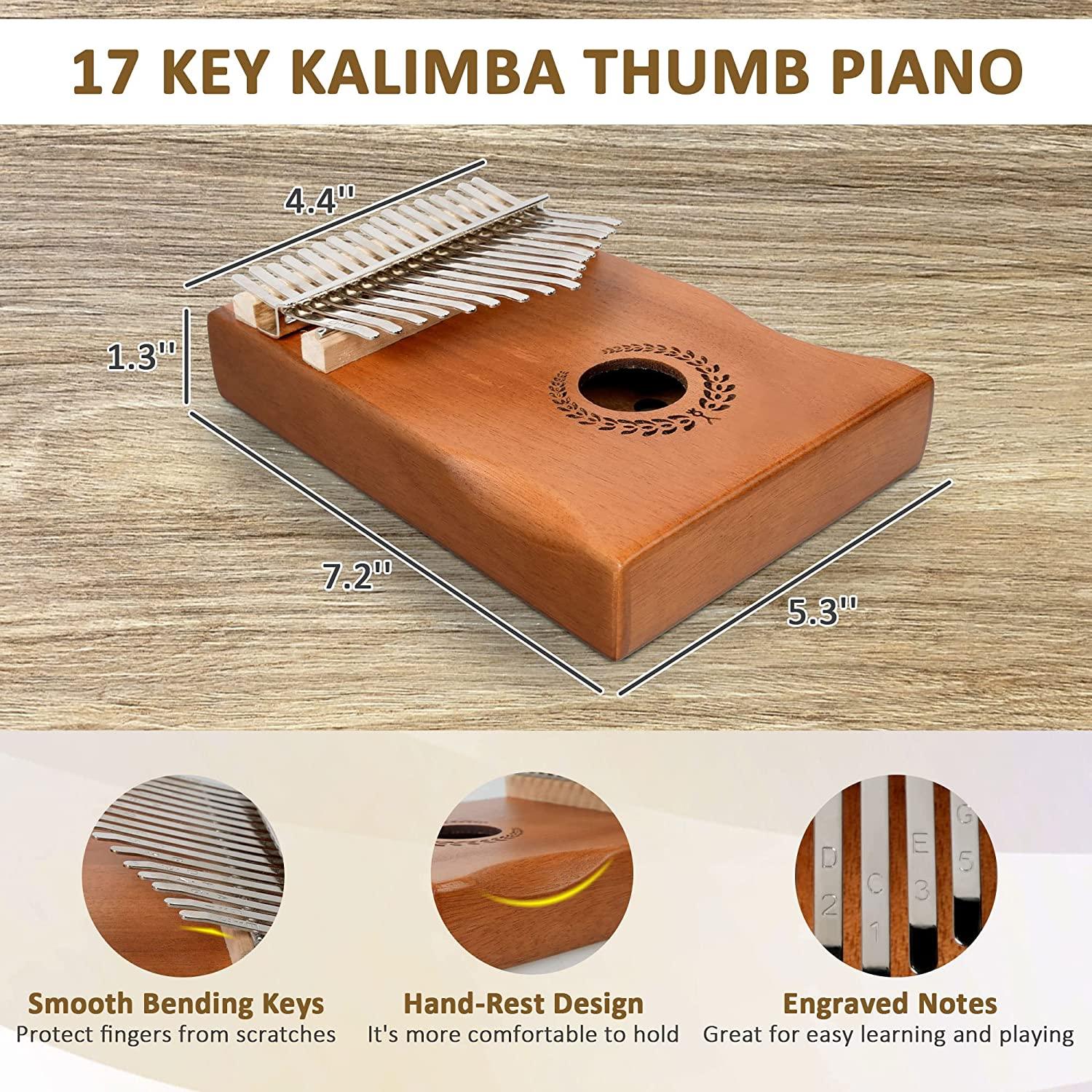 Kalimba Thumb Piano 17 Keys Portable Mahogany Mbira Finger Piano for Kids and Adults Beginners - Bosonshop