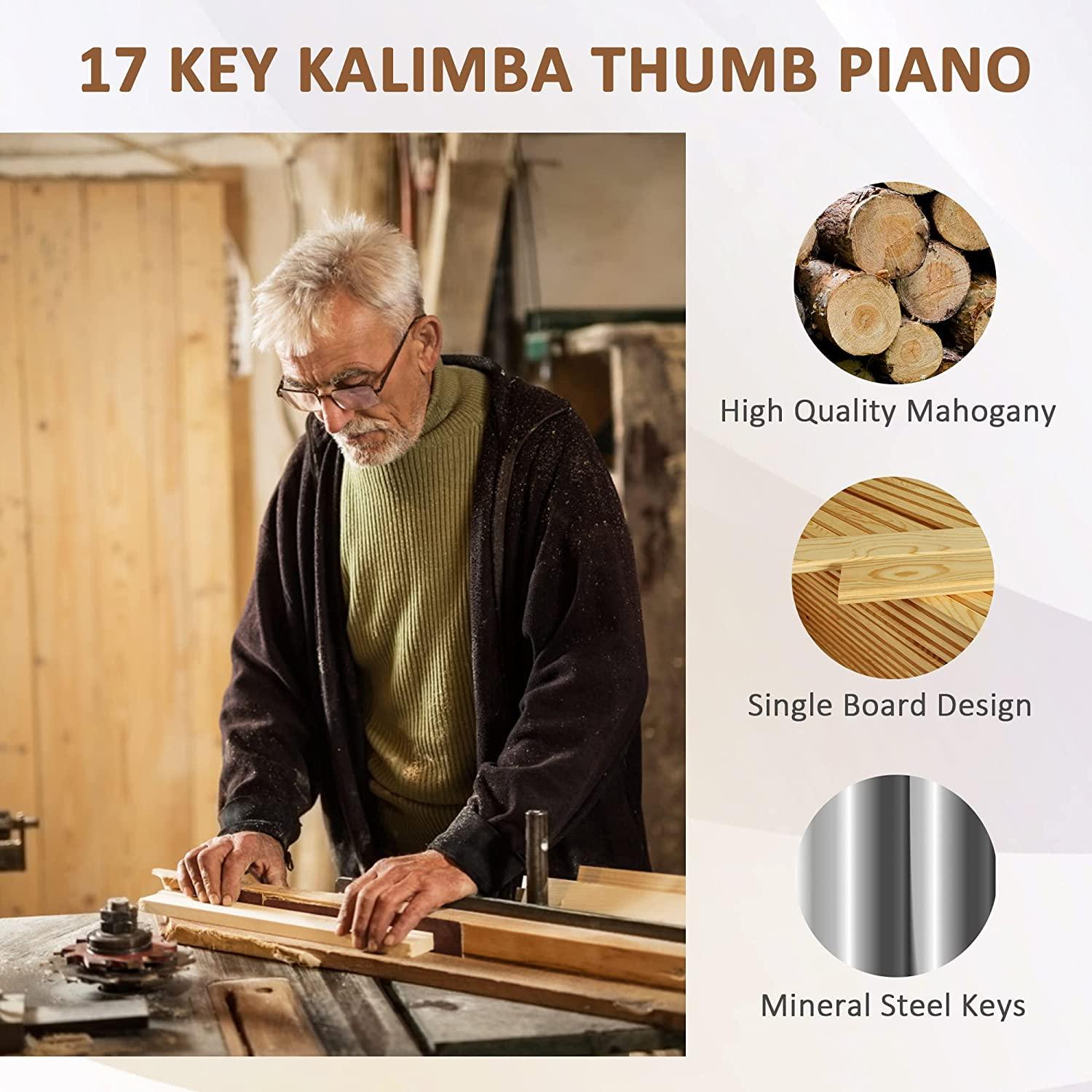 Kalimba Thumb Piano 17 Keys Portable Mahogany Mbira Finger Piano for Kids and Adults Beginners - Bosonshop