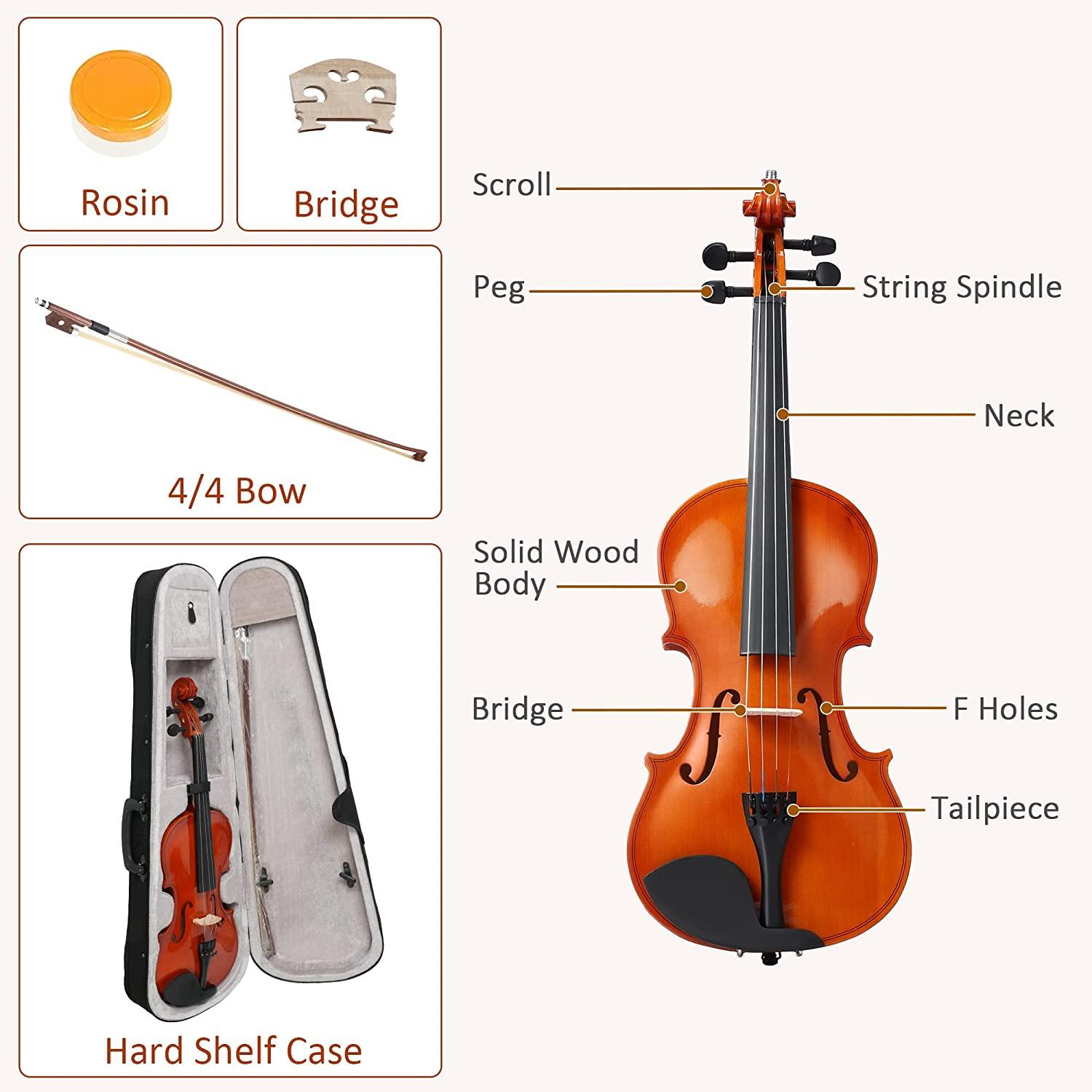 4/4 Full Size Violin Set Kids Premium Handcraft Violin with Case for Age 11+ - Bosonshop