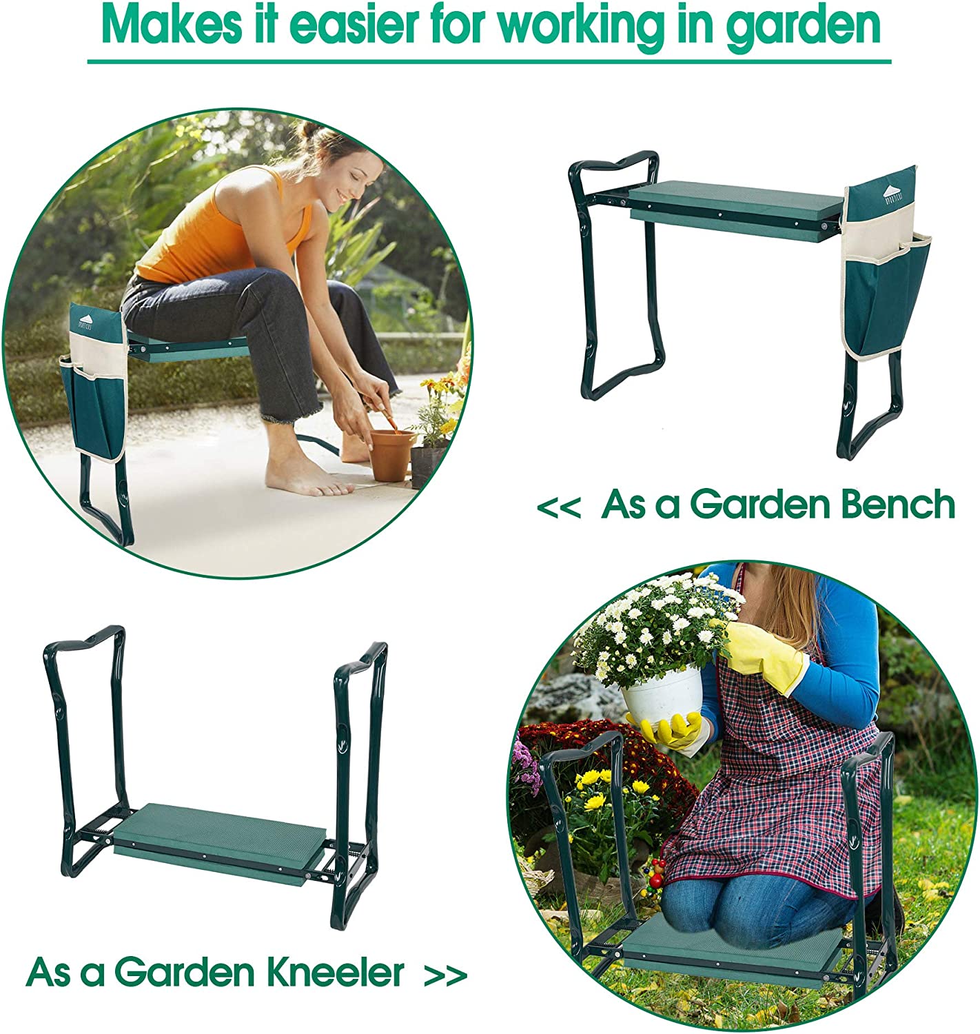 Garden Kneeler and Seat Heavy Duty Gardening Stool with Tool Bag & EVA Kneeling Pad - Bosonshop