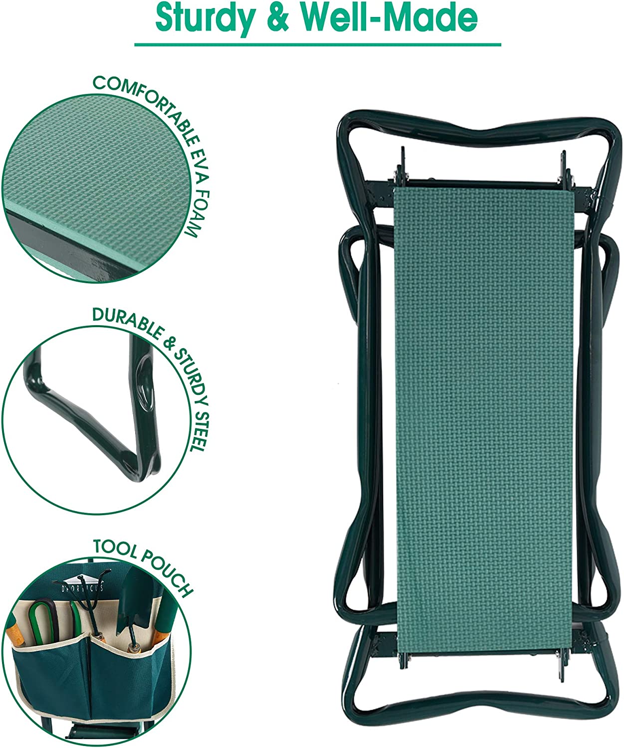 Garden Kneeler and Seat Heavy Duty Gardening Stool with Tool Bag & EVA Kneeling Pad - Bosonshop