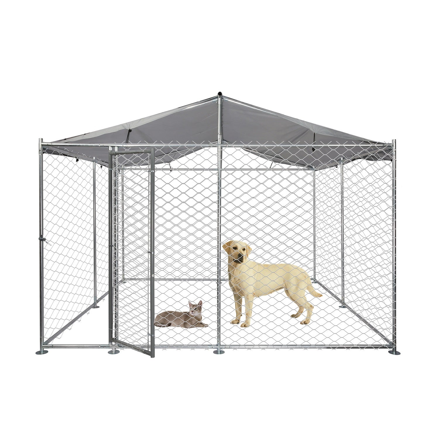 10' x 10' x 7.5' Outdoor Metal Dog Playpen For Your Puppy, Exercise Pens For Puppies, Chain Link Dog Kennel - Bosonshop