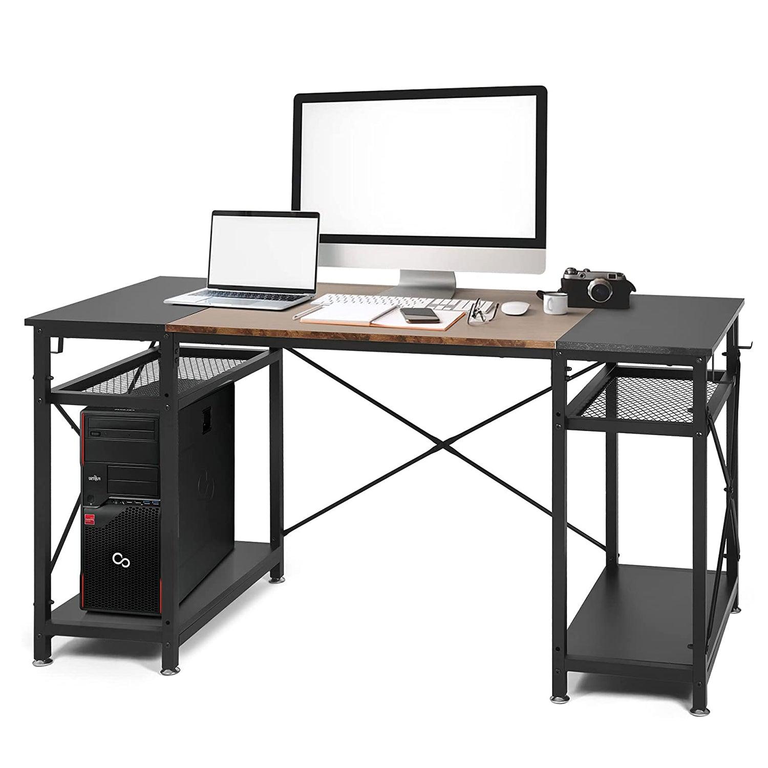 Spacious 47.2" Computer Desk with Storage Shelves, Hooks, and CPU Stand - Ideal Home Office Desk for Study and Work, Stylish Black - Bosonshop