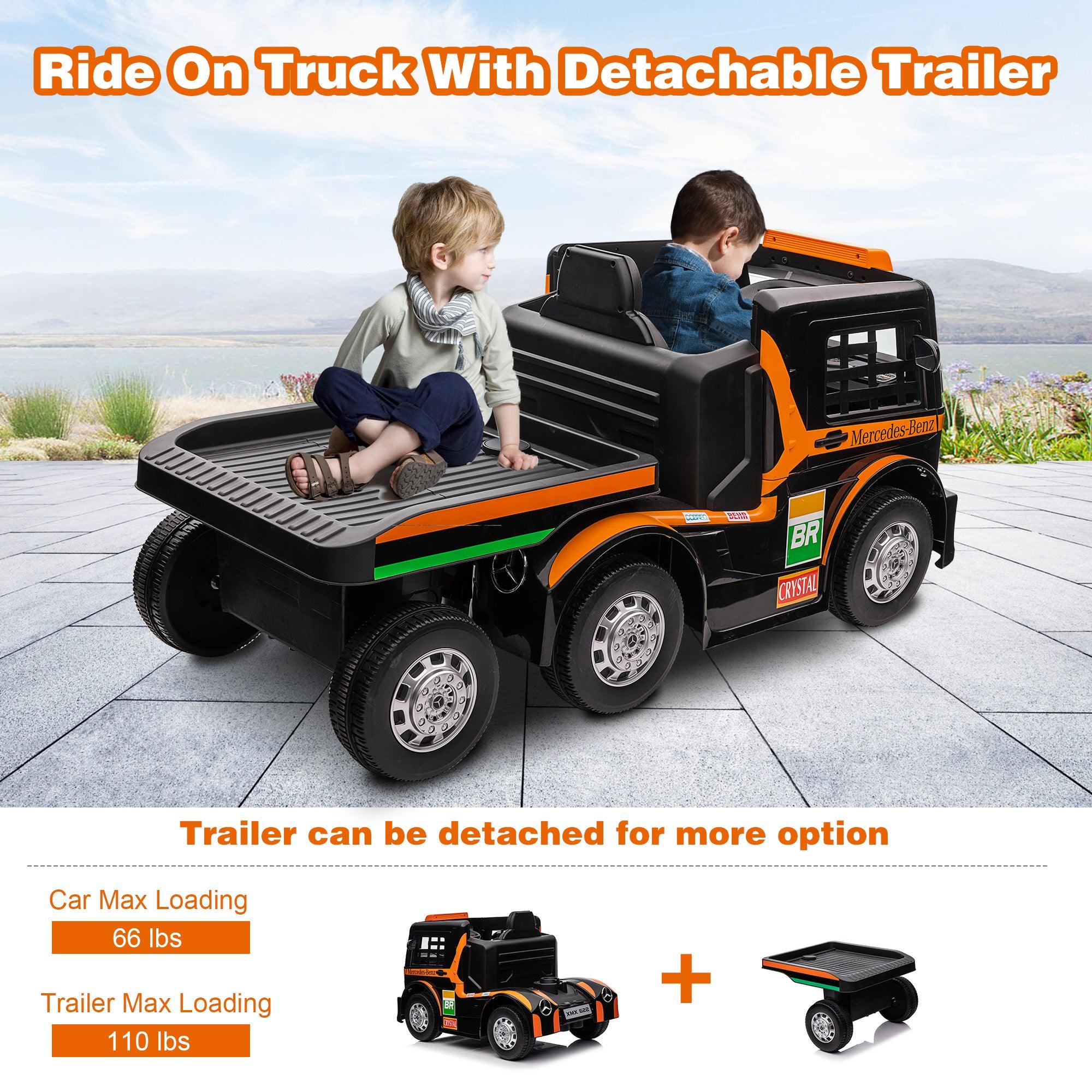 12V Kids Ride On Truck with Detachable Trailer, Kids Battery Powered Cars with Swing Function & RC - Bosonshop