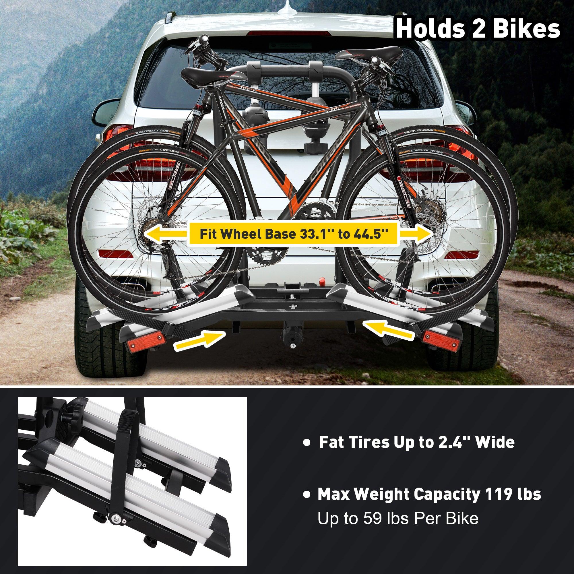 Hitch Bike Rack for 2 Bikes, Foldable Bicycle Car Racks w/ Adjustable Arms Smart Tilting for 2.4" Width Tire, 1.25" & 2" Receiver - Bosonshop