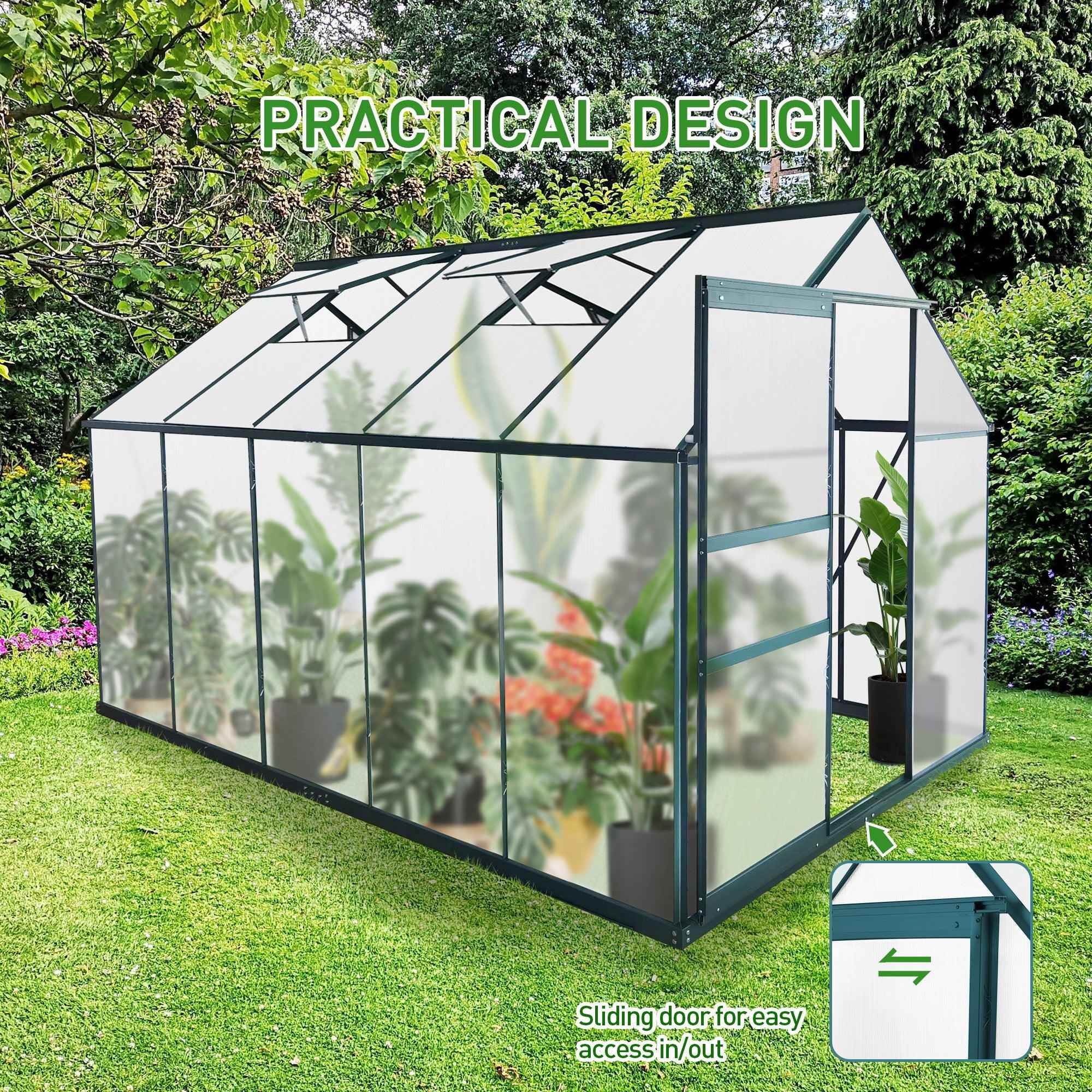 6' X 10' Walk-in Polycarbonate Greenhouse, Aluminum Heavy Duty Greenhouse Kit for Backyard Use in Winter - Bosonshop