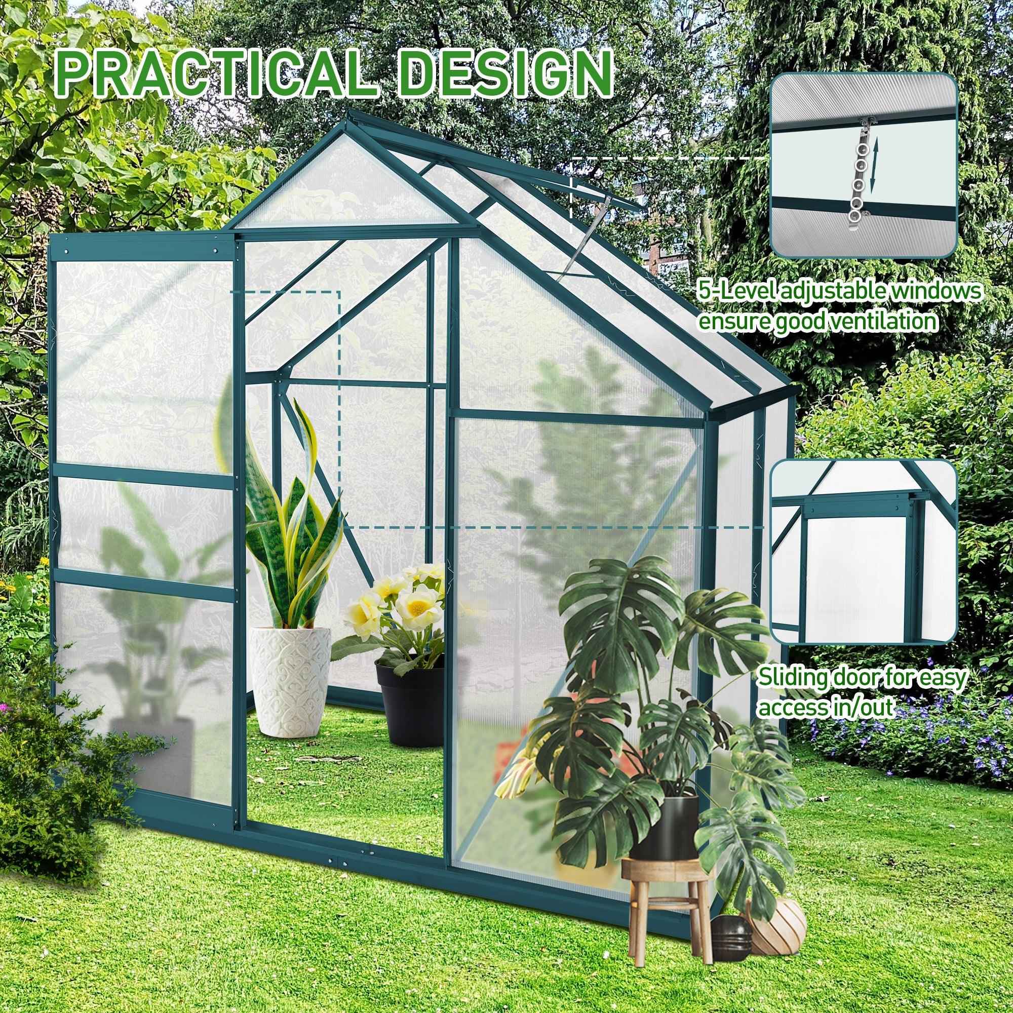 6'X 4' Walk-in Polycarbonate Greenhouse Aluminum Heavy Duty Greenhouse Kit for Backyard Use in Winter - Bosonshop