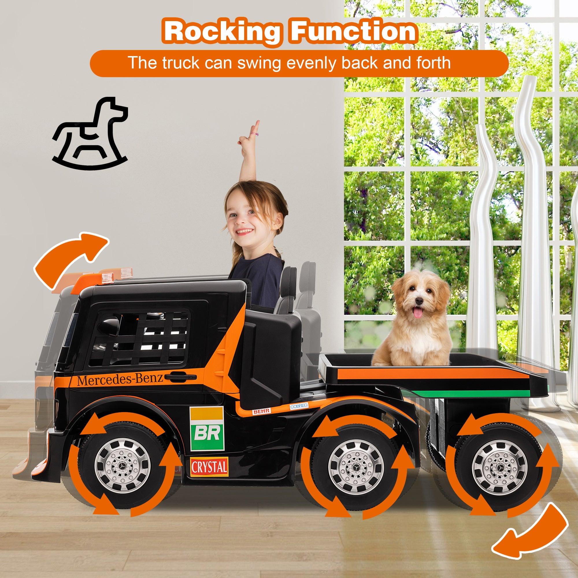 12V Kids Ride On Truck with Detachable Trailer, Kids Battery Powered Cars with Swing Function & RC - Bosonshop