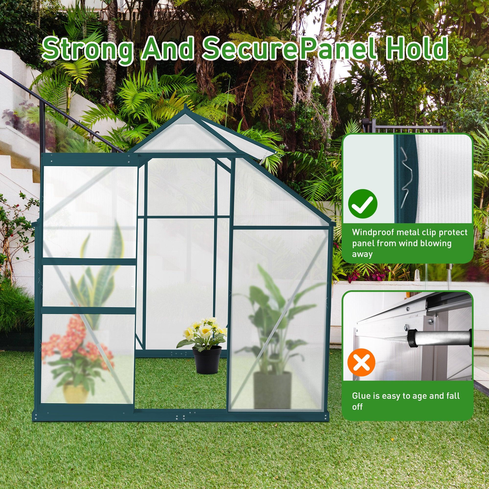 6'X 4' Walk-in Polycarbonate Greenhouse Aluminum Heavy Duty Greenhouse Kit for Backyard Use in Winter - Bosonshop