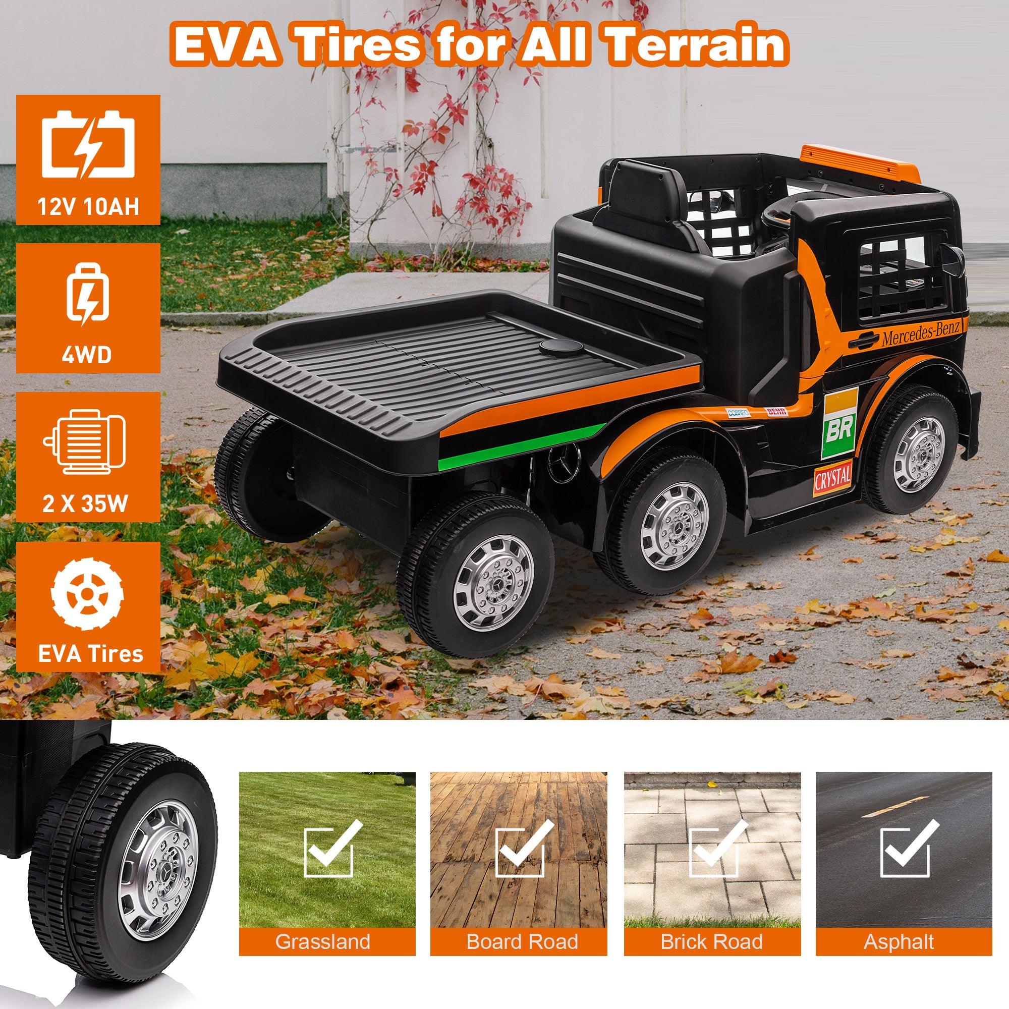 12V Kids Ride On Truck with Detachable Trailer, Kids Battery Powered Cars with Swing Function & RC - Bosonshop