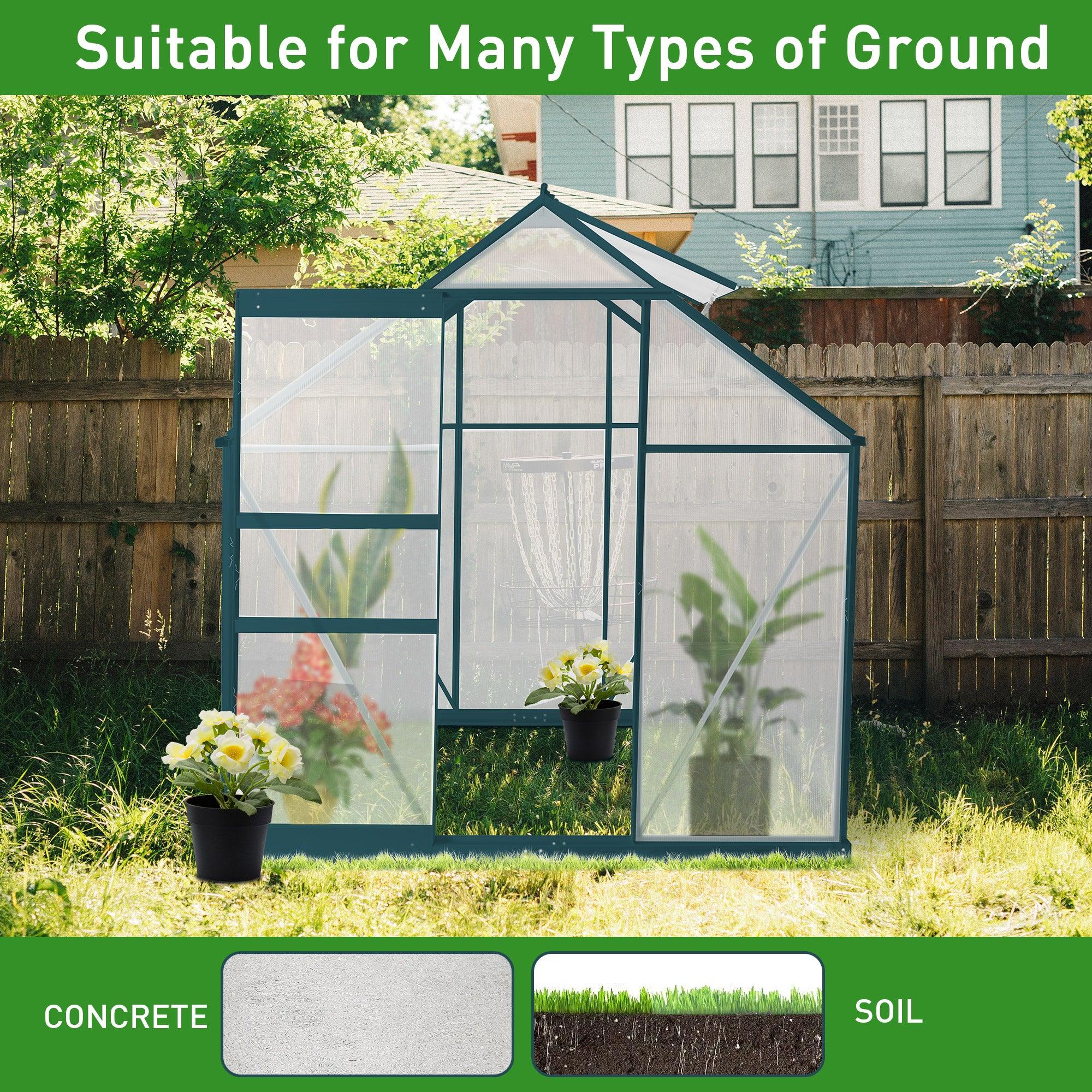 6'X 4' Walk-in Polycarbonate Greenhouse Aluminum Heavy Duty Greenhouse Kit for Backyard Use in Winter - Bosonshop