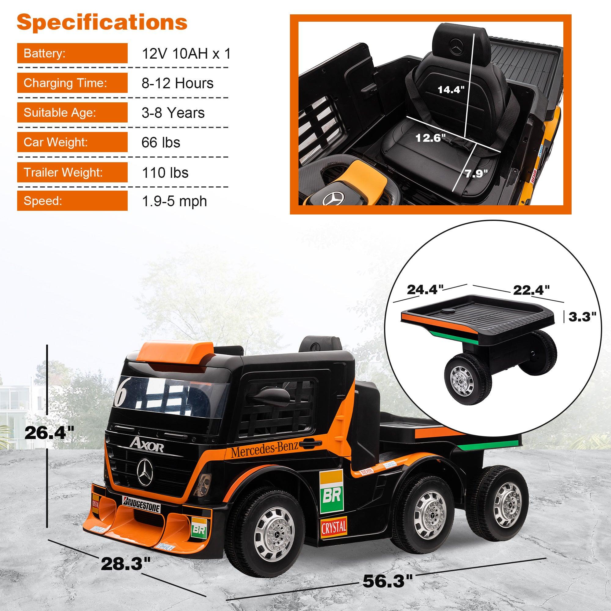 12V Kids Ride On Truck with Detachable Trailer, Kids Battery Powered Cars with Swing Function & RC - Bosonshop