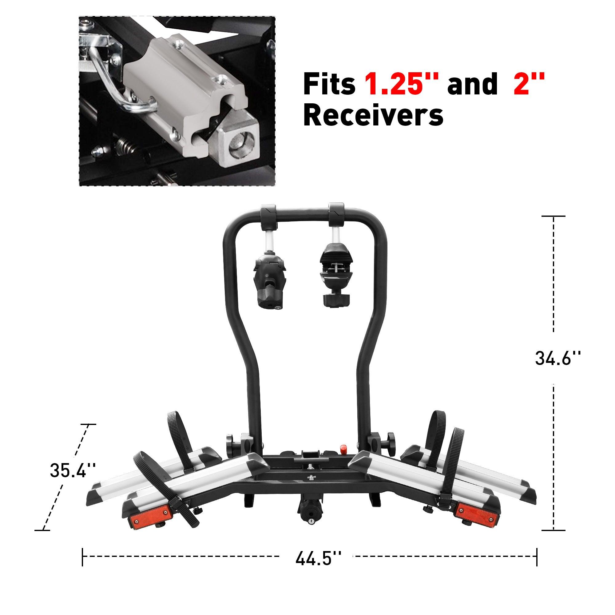 Hitch Bike Rack for 2 Bikes, Foldable Bicycle Car Racks w/ Adjustable Arms Smart Tilting for 2.4" Width Tire, 1.25" & 2" Receiver - Bosonshop