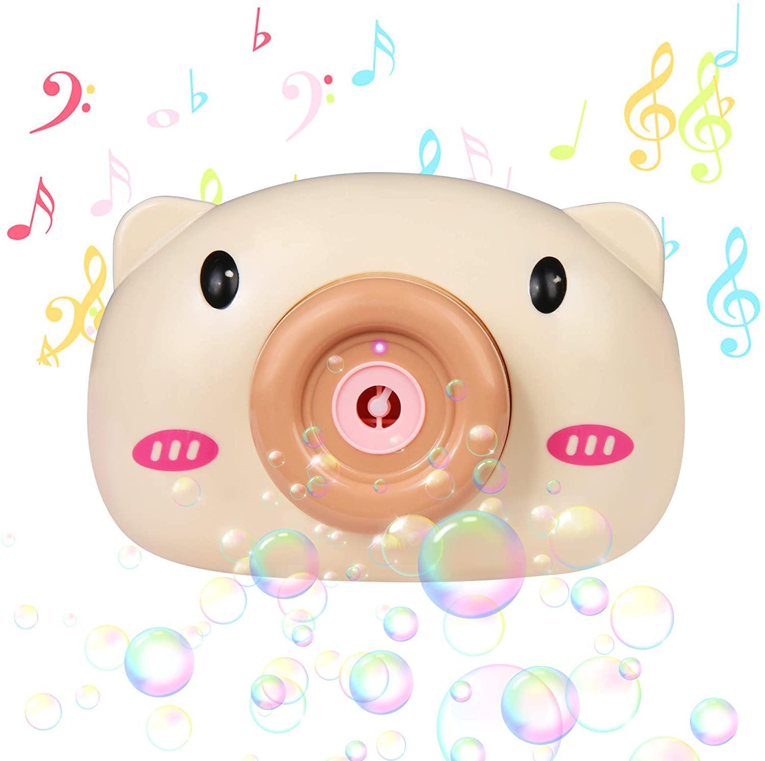 Electric Automatic Bubbling for Kids Pig Camera Bubble Machine Blower Blaster Toys with Light and Music (Light Brown) - Bosonshop