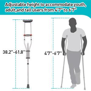 1 Pair Lightweight Adjustable Underarm Crutches with Underarm Pads Folding Aluminum, 8 Adjustable Height for 4'7" to 6'7" - Bosonshop