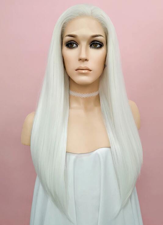 Straight White Lace Front Synthetic Wig - Bosonshop