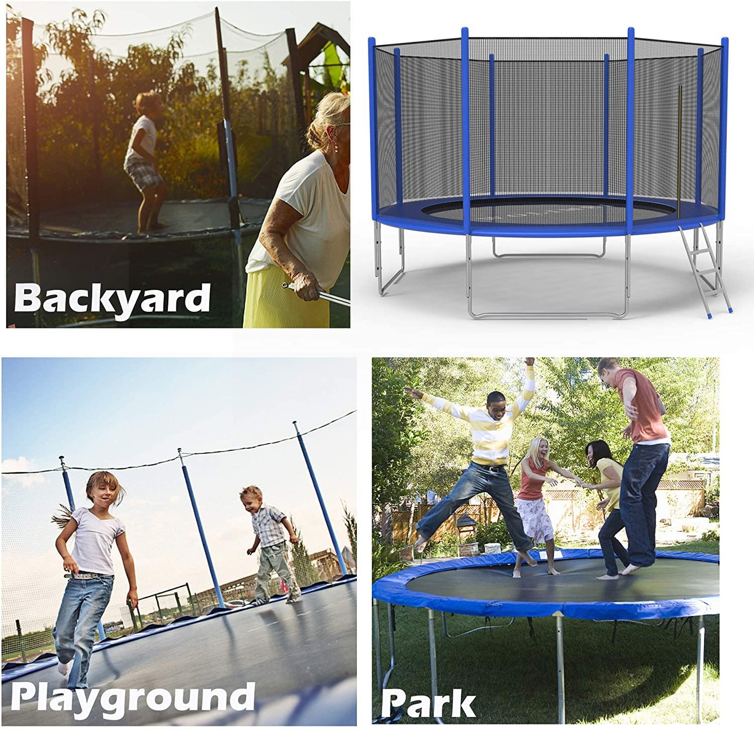 12 FT Trampoline For Kids And Family Outdoor Trampoline With Safety Enclosure Net, Ladder And Spring Cover - Backyard Bounce Jump Have Fun - Bosonshop