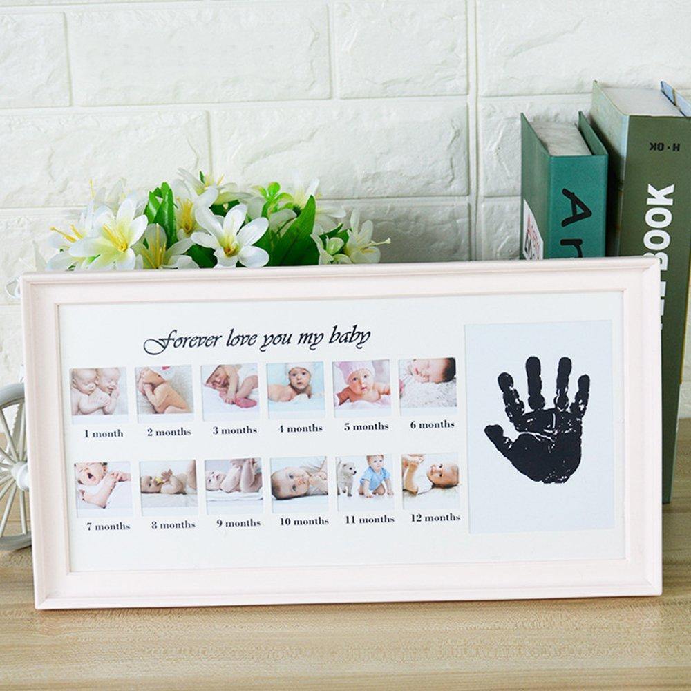 Bosonshop Baby Handprint Kit & Footprint Photo Frame for Newborn Girls and Boys, Pink