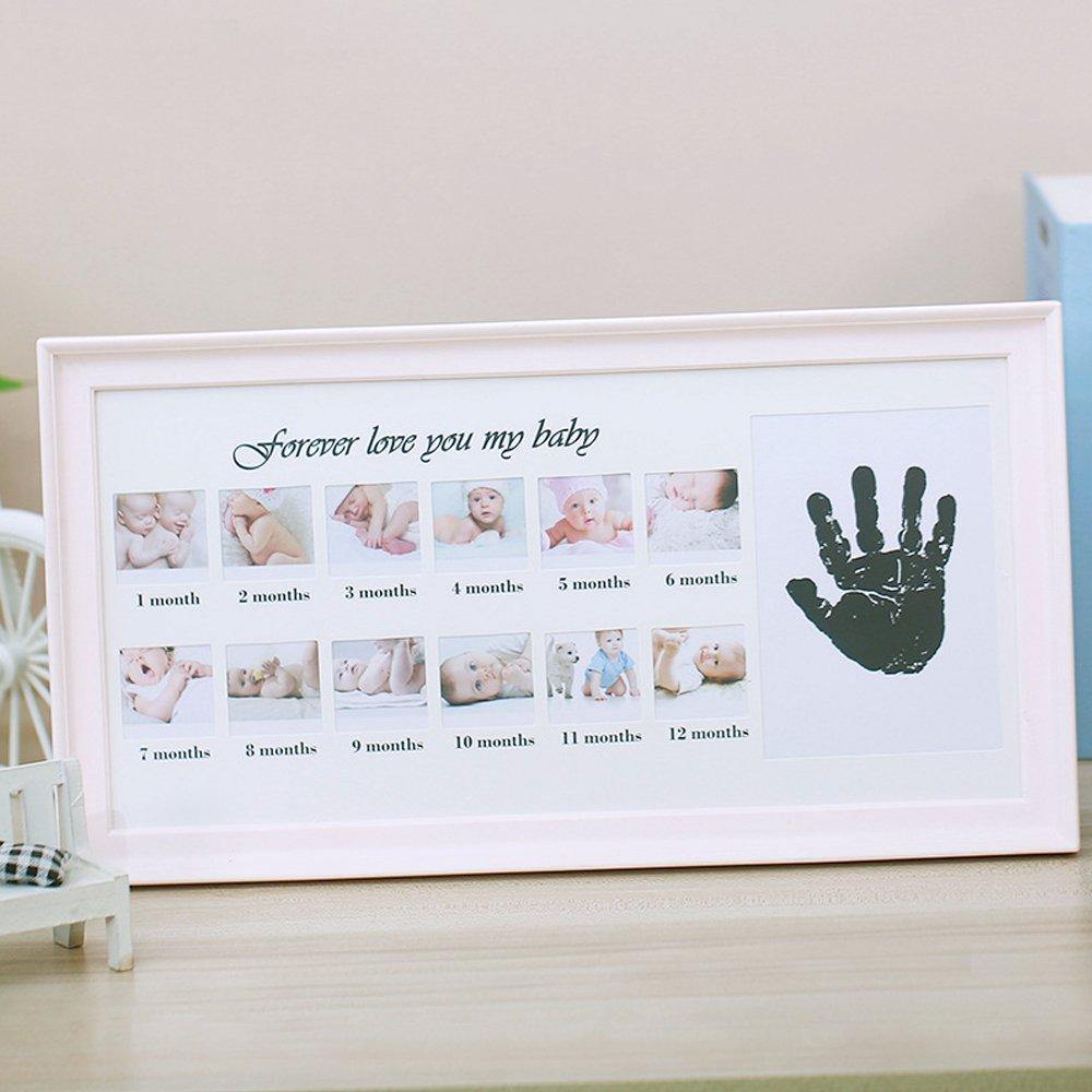 Bosonshop Baby Handprint Kit & Footprint Photo Frame for Newborn Girls and Boys, Pink