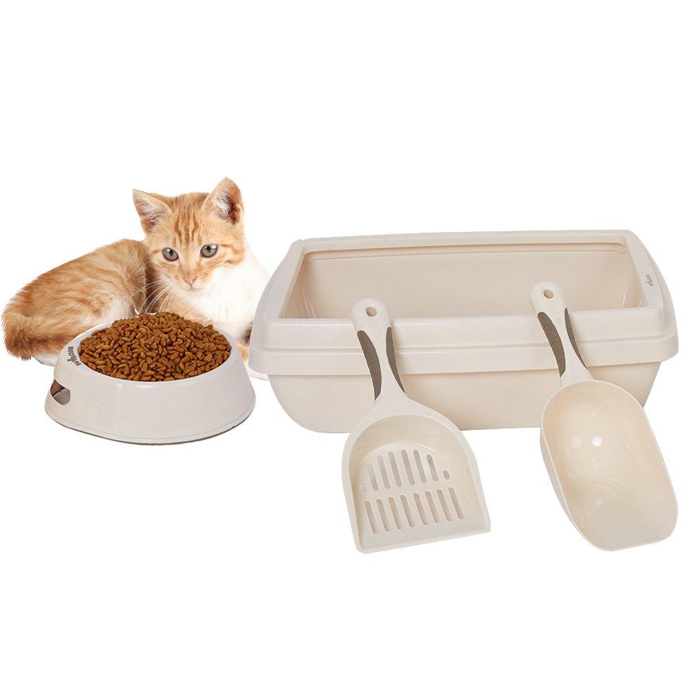 Bosonshop Plastic Pet Supplies Set Cat Kitten Dog Litter Tray, Bowl, Litter Scoop and Food Scoop